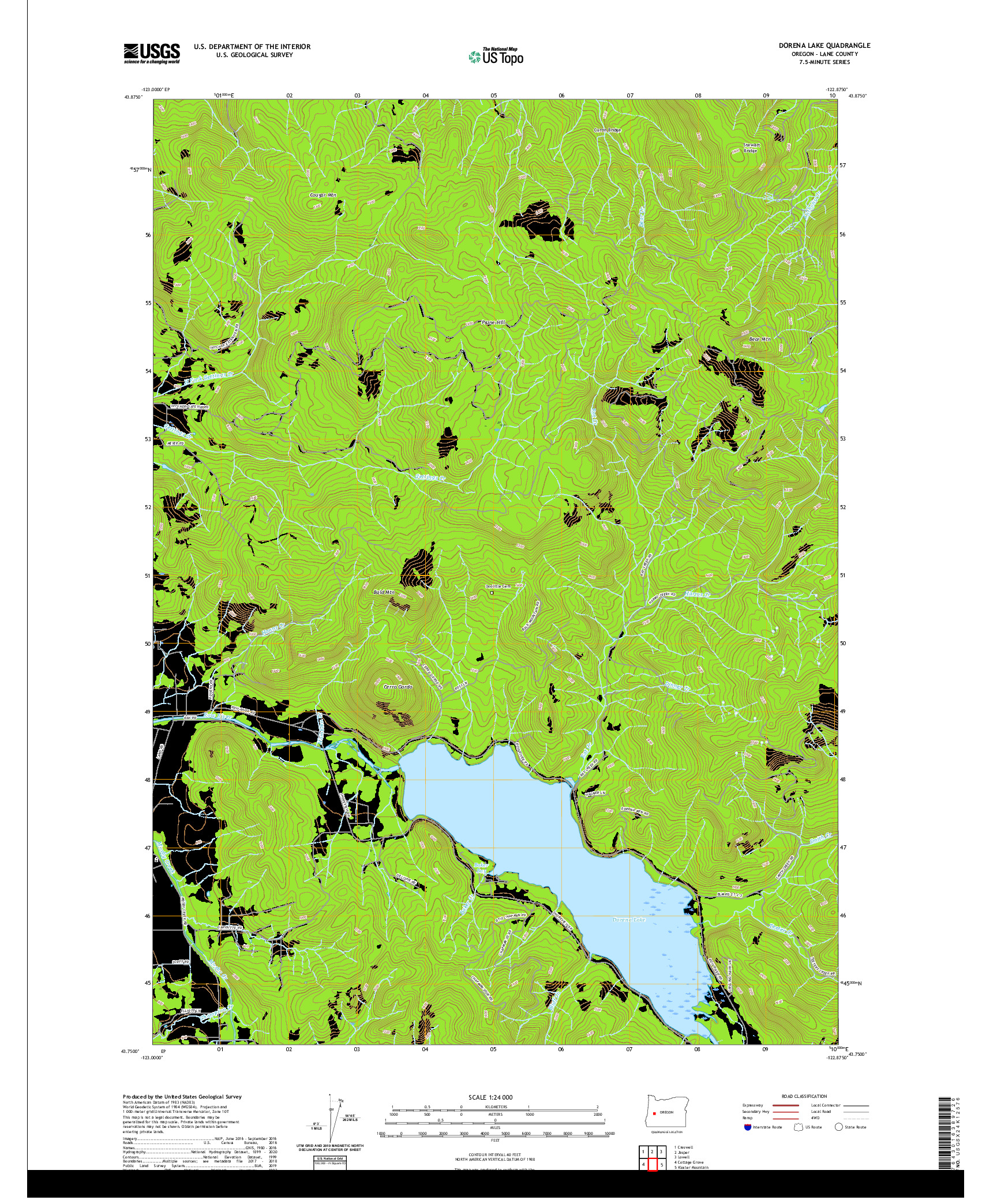 USGS US TOPO 7.5-MINUTE MAP FOR DORENA LAKE, OR 2020