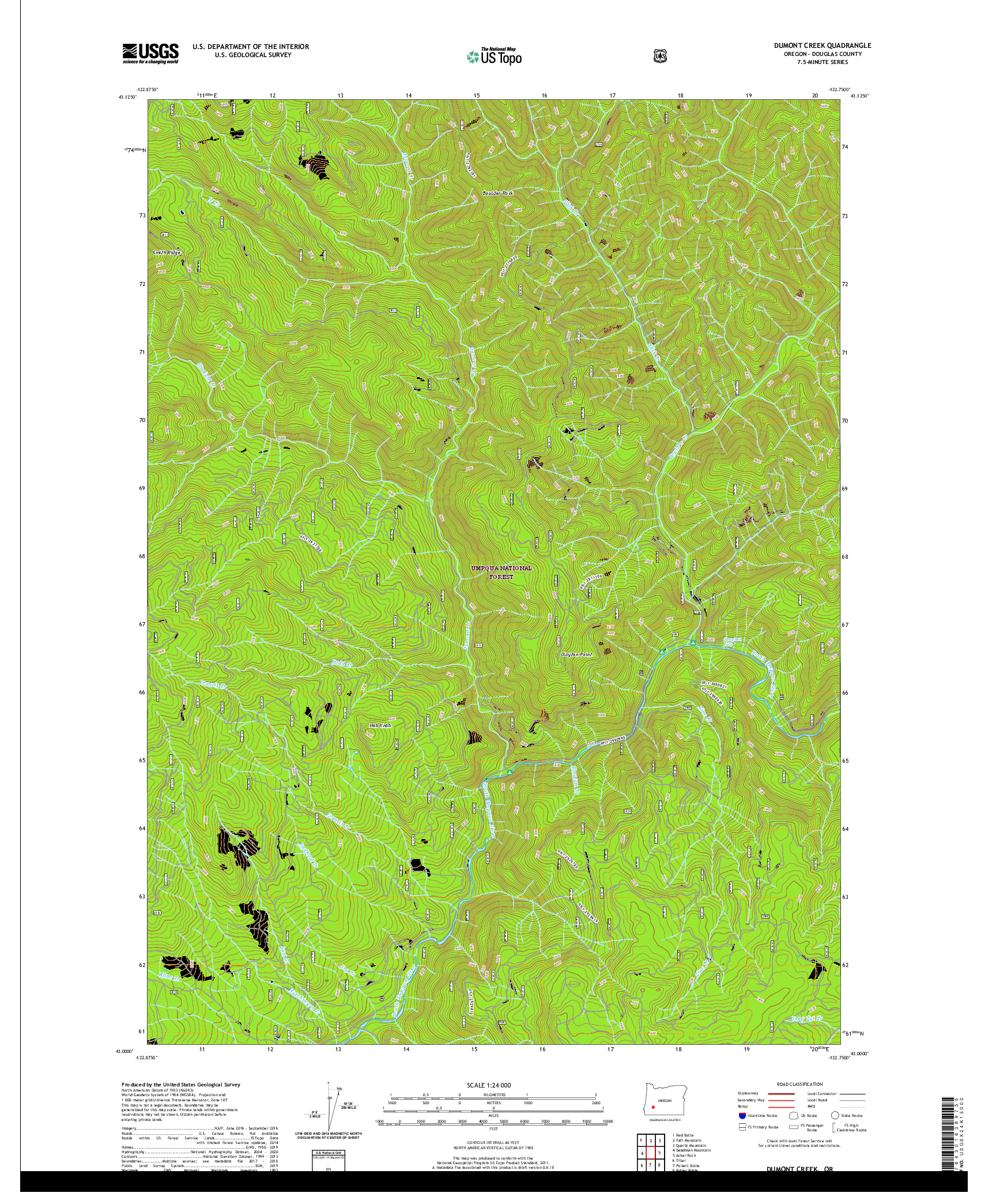 USGS US TOPO 7.5-MINUTE MAP FOR DUMONT CREEK, OR 2020