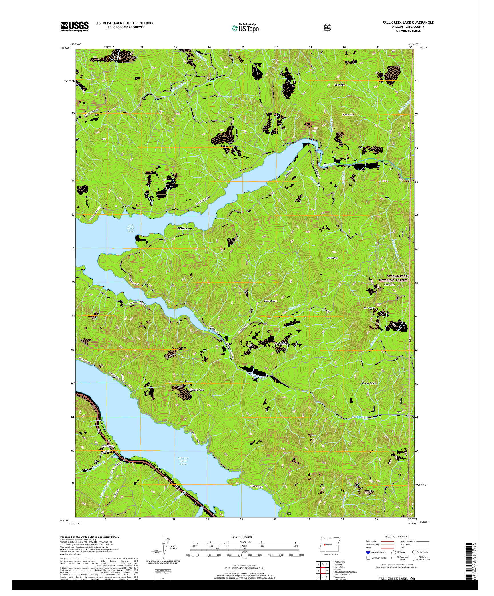 USGS US TOPO 7.5-MINUTE MAP FOR FALL CREEK LAKE, OR 2020