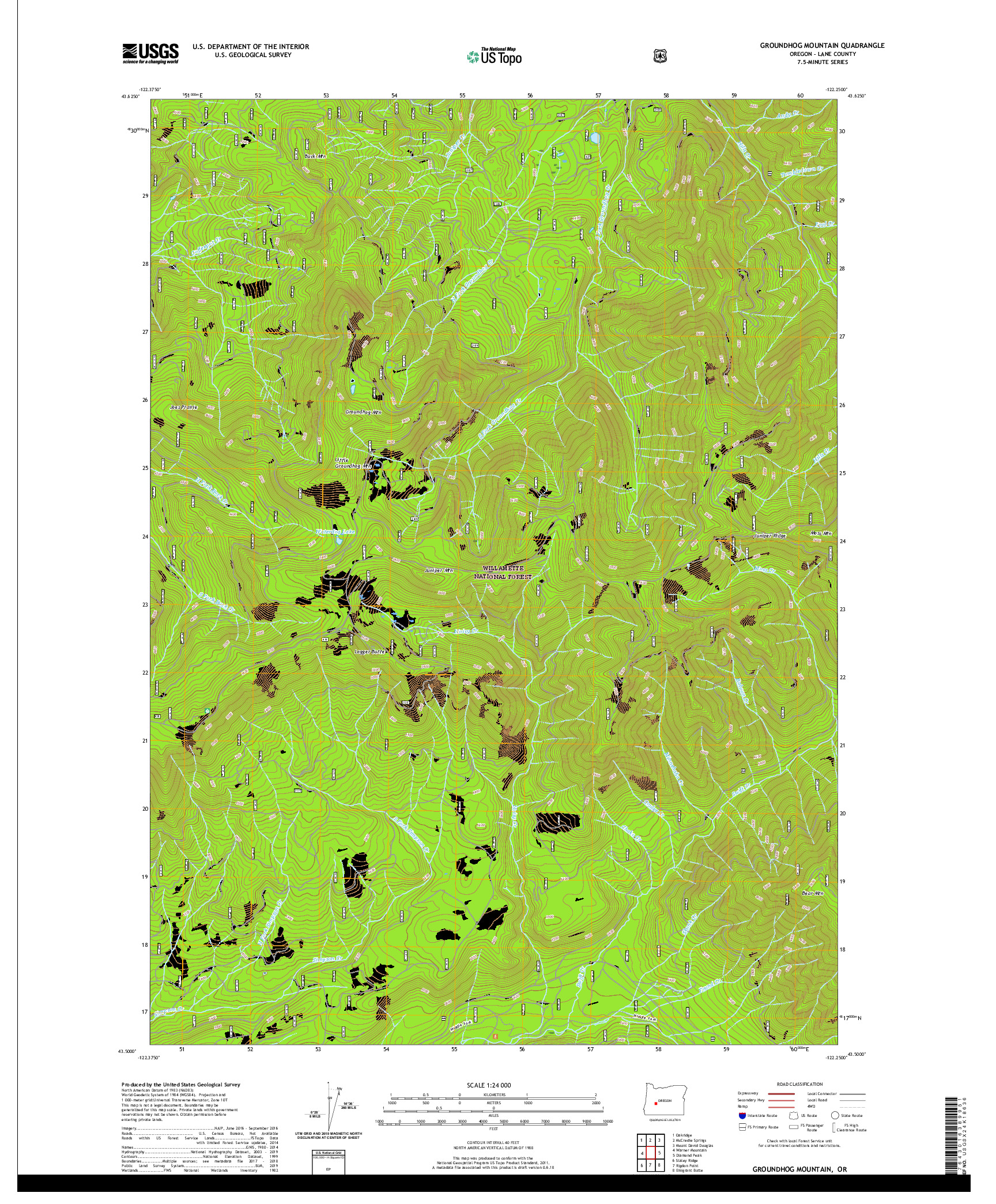 USGS US TOPO 7.5-MINUTE MAP FOR GROUNDHOG MOUNTAIN, OR 2020