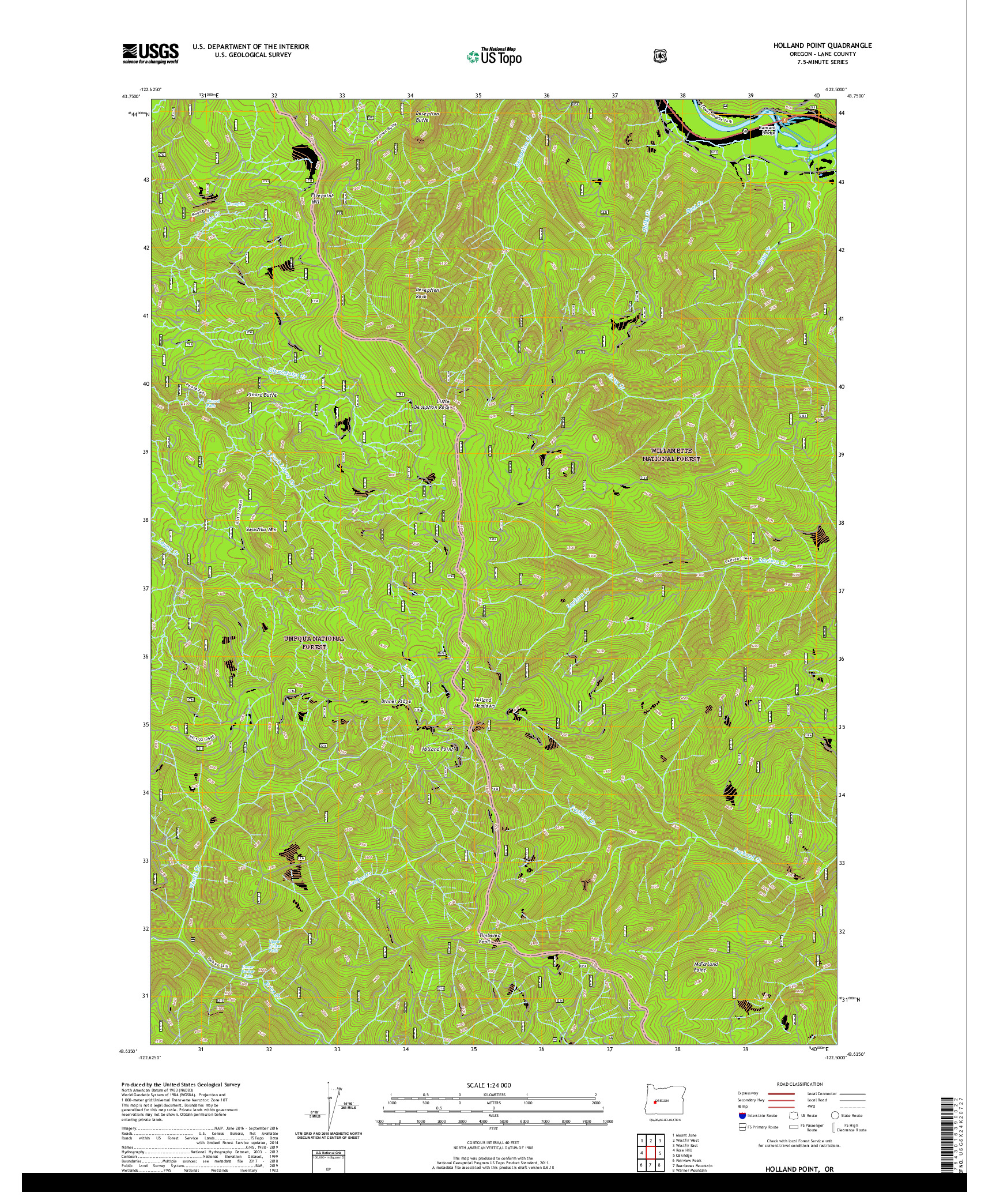 USGS US TOPO 7.5-MINUTE MAP FOR HOLLAND POINT, OR 2020