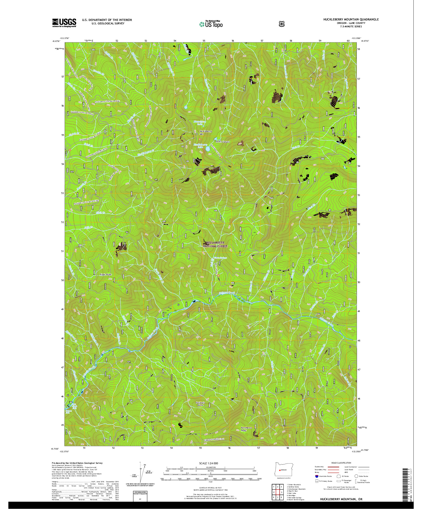 USGS US TOPO 7.5-MINUTE MAP FOR HUCKLEBERRY MOUNTAIN, OR 2020