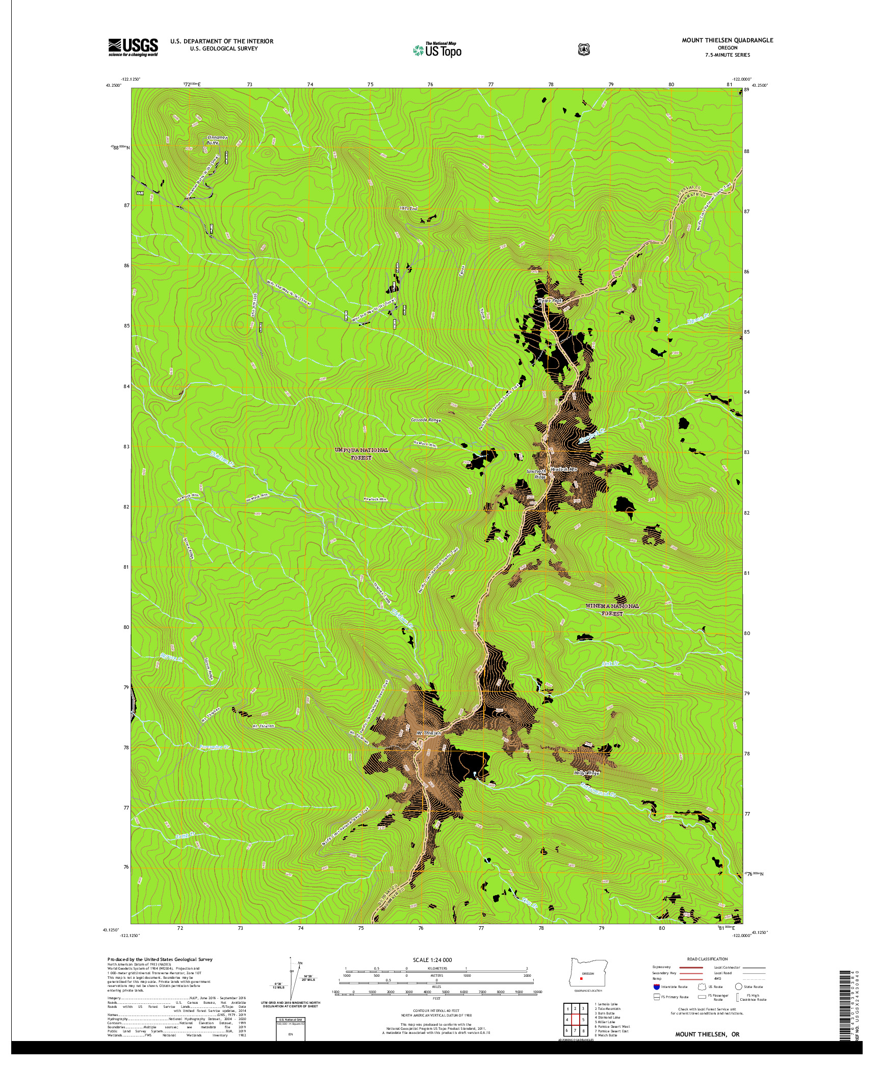 USGS US TOPO 7.5-MINUTE MAP FOR MOUNT THIELSEN, OR 2020