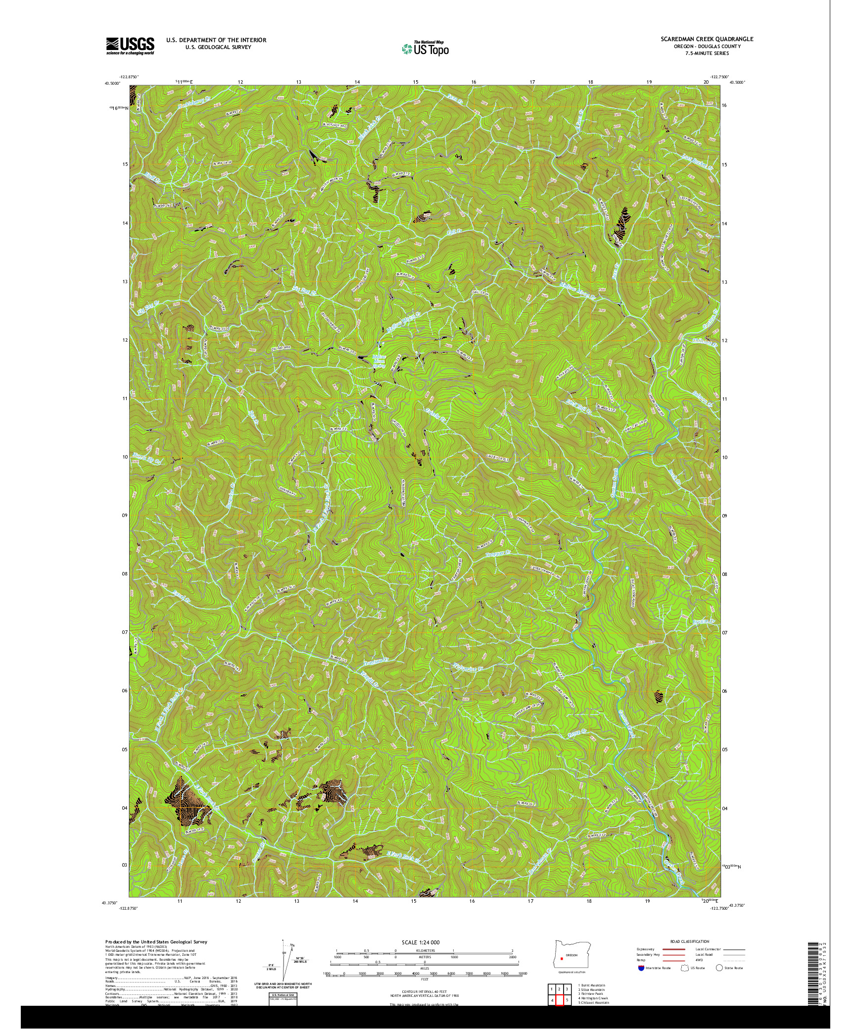 USGS US TOPO 7.5-MINUTE MAP FOR SCAREDMAN CREEK, OR 2020