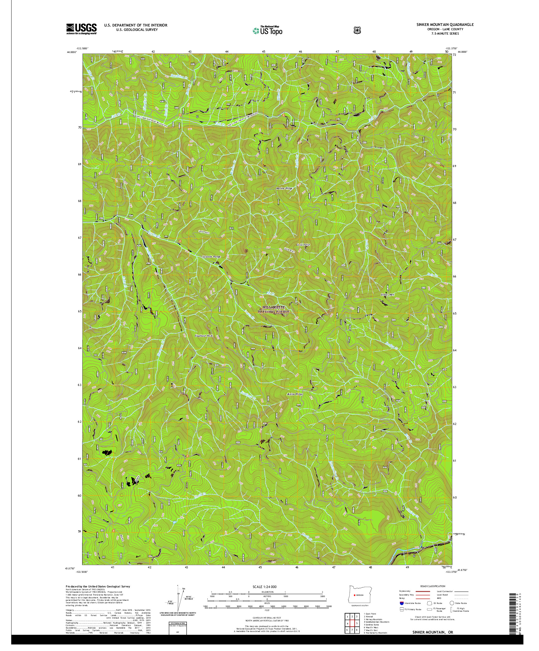 USGS US TOPO 7.5-MINUTE MAP FOR SINKER MOUNTAIN, OR 2020