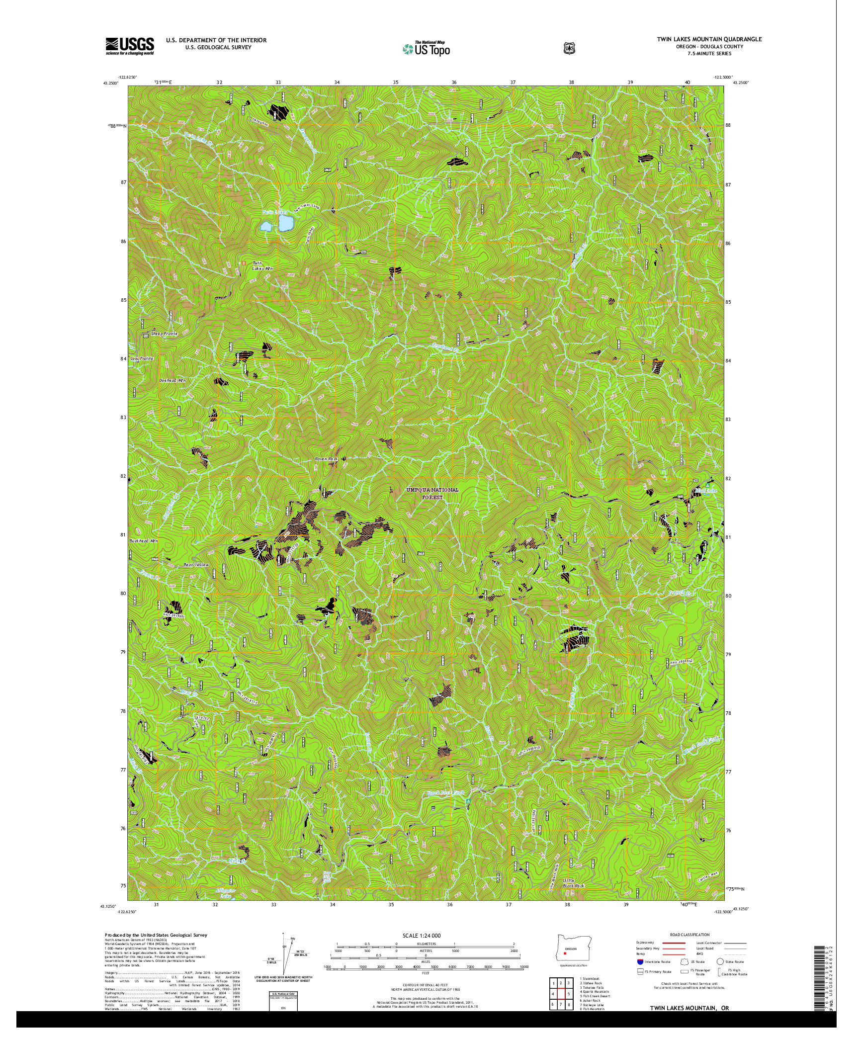 USGS US TOPO 7.5-MINUTE MAP FOR TWIN LAKES MOUNTAIN, OR 2020