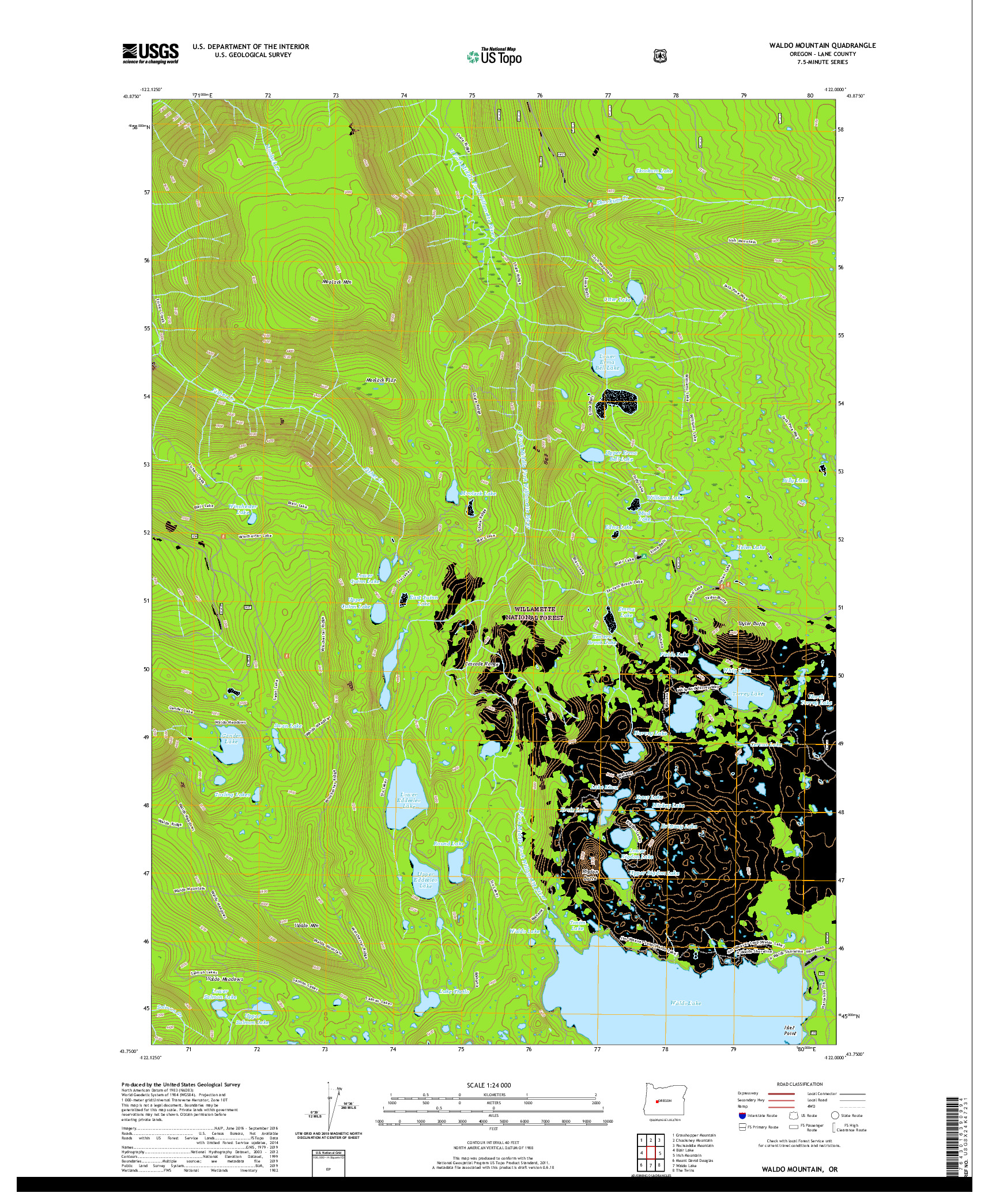 USGS US TOPO 7.5-MINUTE MAP FOR WALDO MOUNTAIN, OR 2020