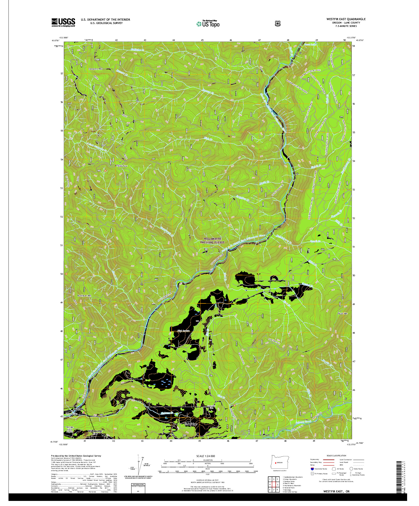 USGS US TOPO 7.5-MINUTE MAP FOR WESTFIR EAST, OR 2020