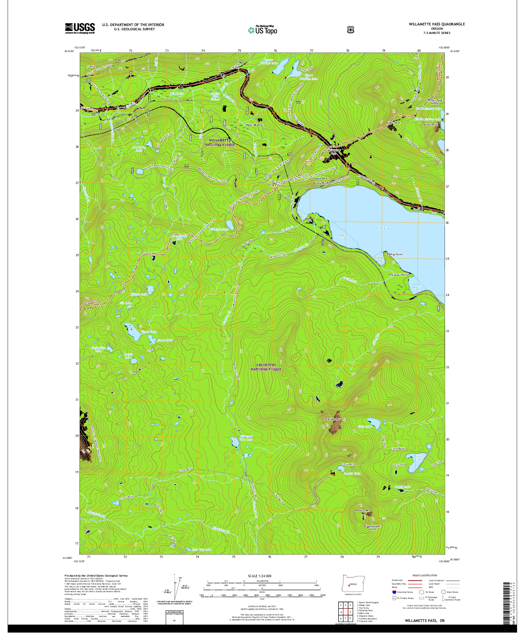 USGS US TOPO 7.5-MINUTE MAP FOR WILLAMETTE PASS, OR 2020