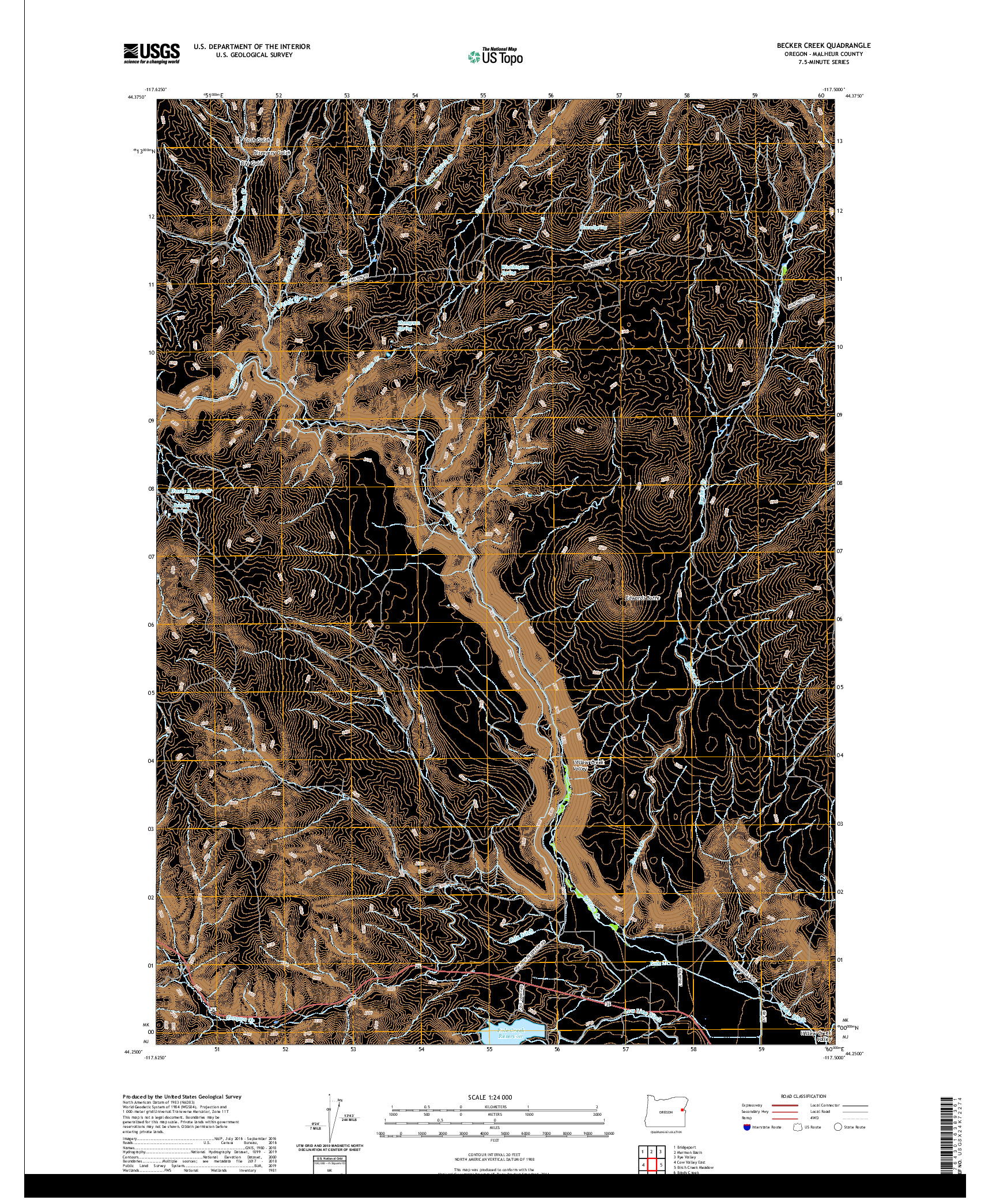 USGS US TOPO 7.5-MINUTE MAP FOR BECKER CREEK, OR 2020