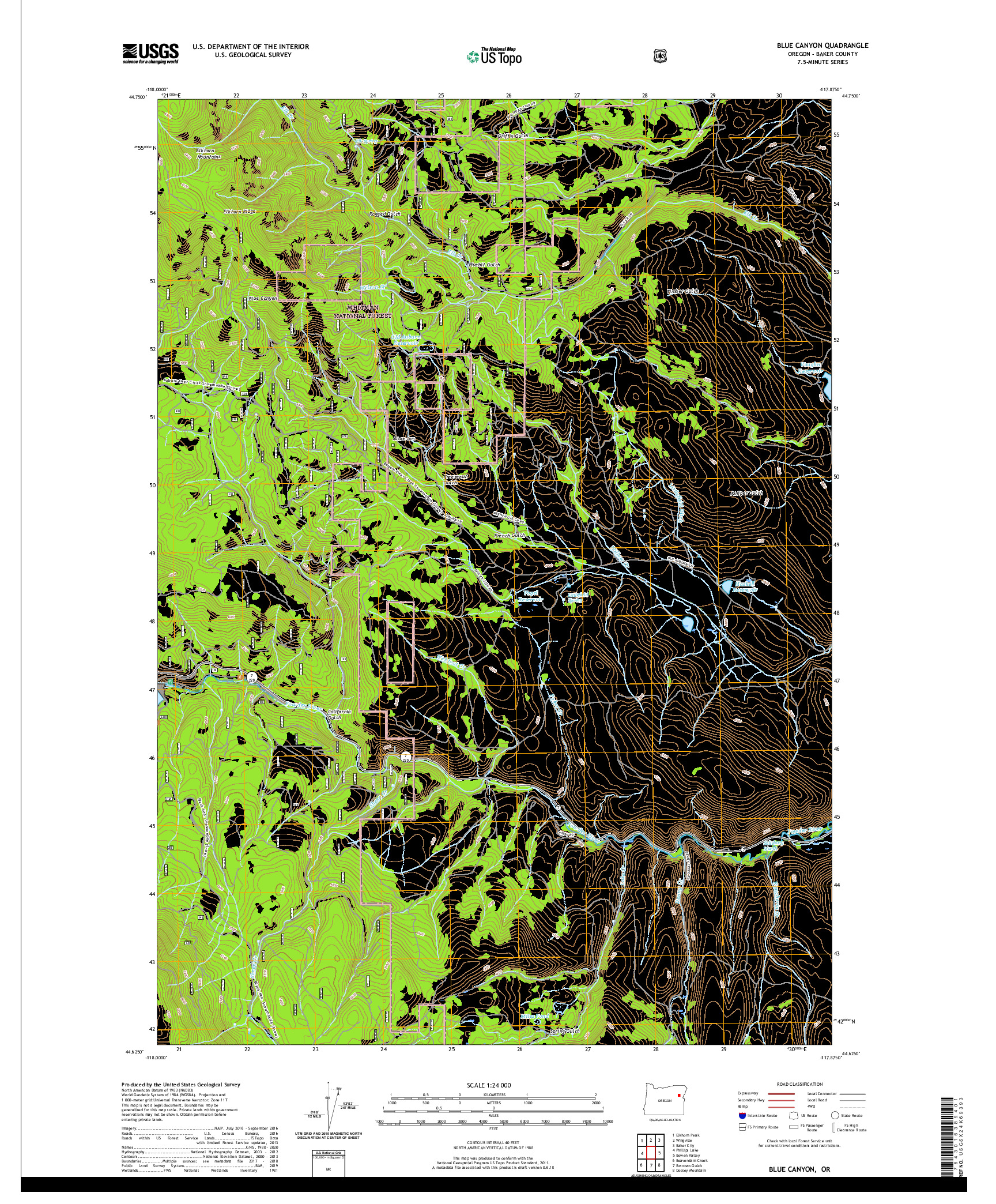USGS US TOPO 7.5-MINUTE MAP FOR BLUE CANYON, OR 2020