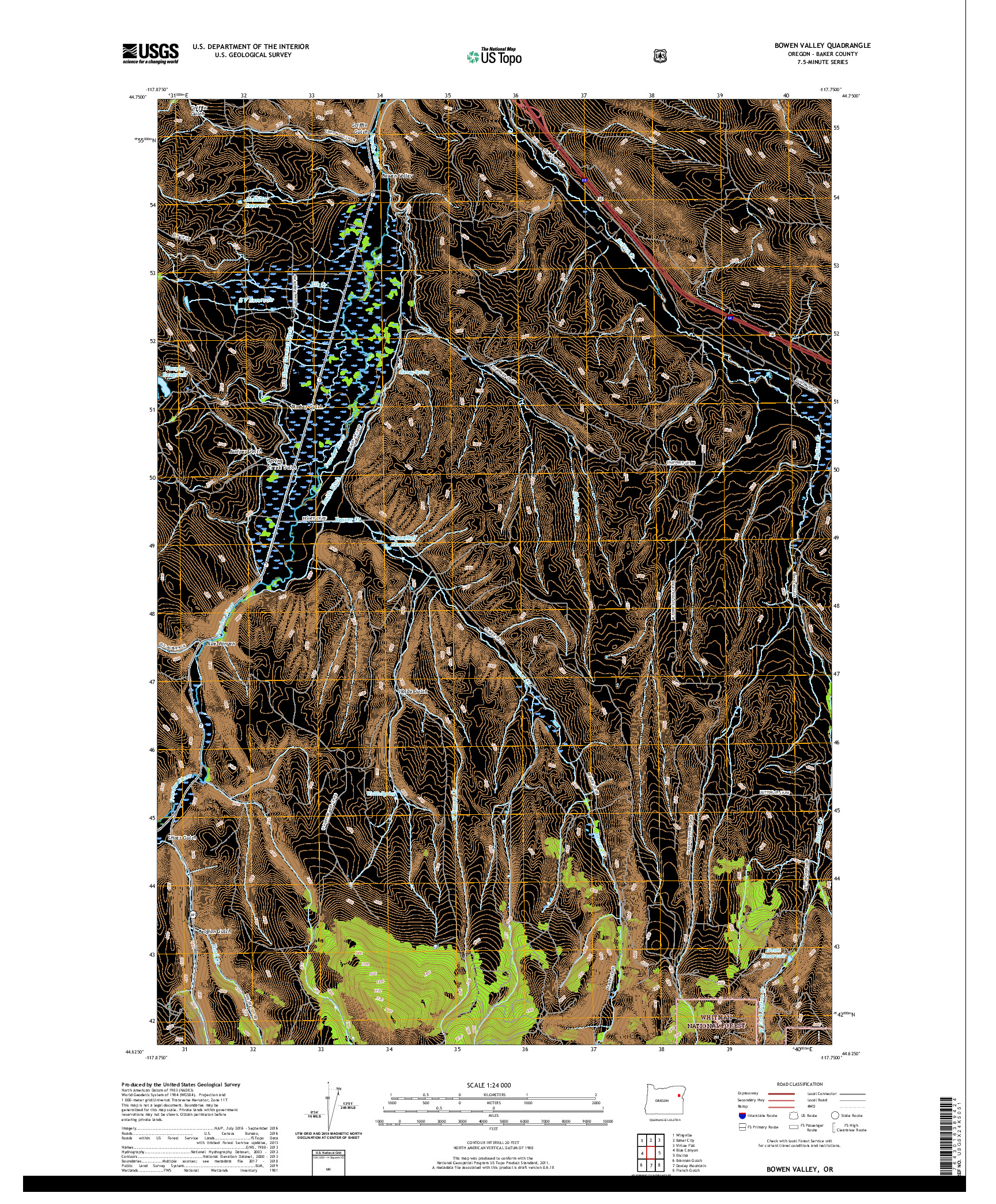 USGS US TOPO 7.5-MINUTE MAP FOR BOWEN VALLEY, OR 2020