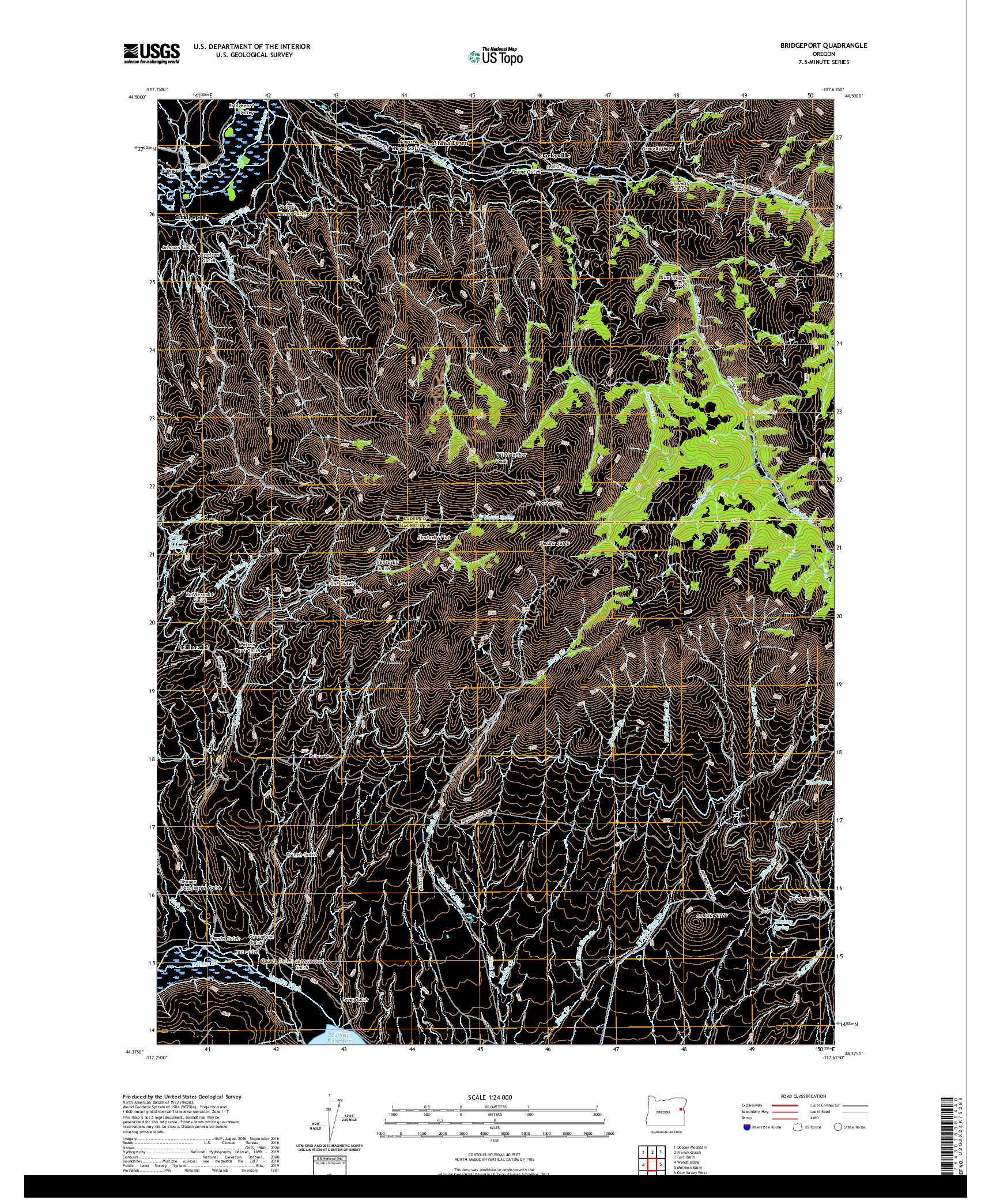 USGS US TOPO 7.5-MINUTE MAP FOR BRIDGEPORT, OR 2020