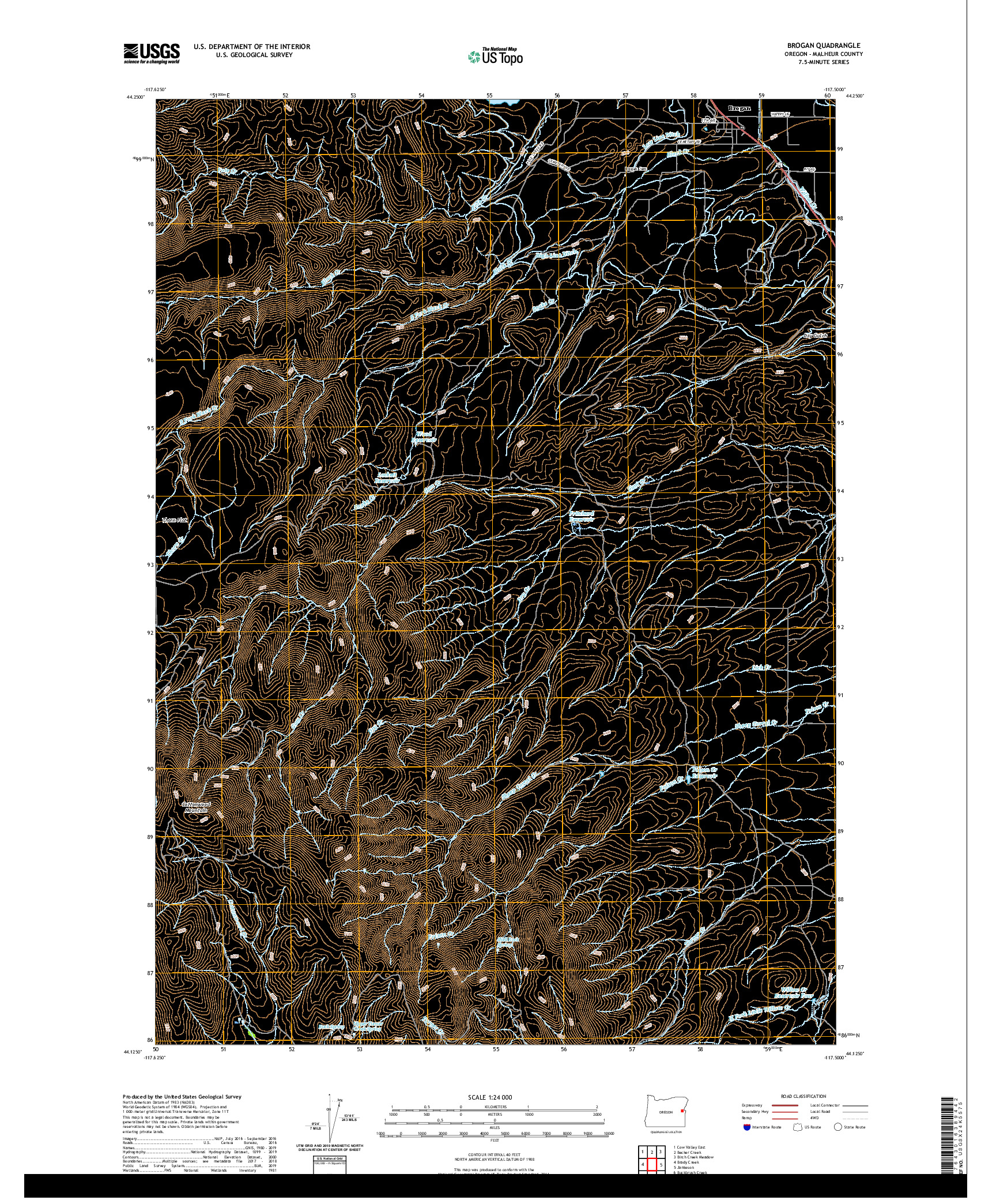 USGS US TOPO 7.5-MINUTE MAP FOR BROGAN, OR 2020