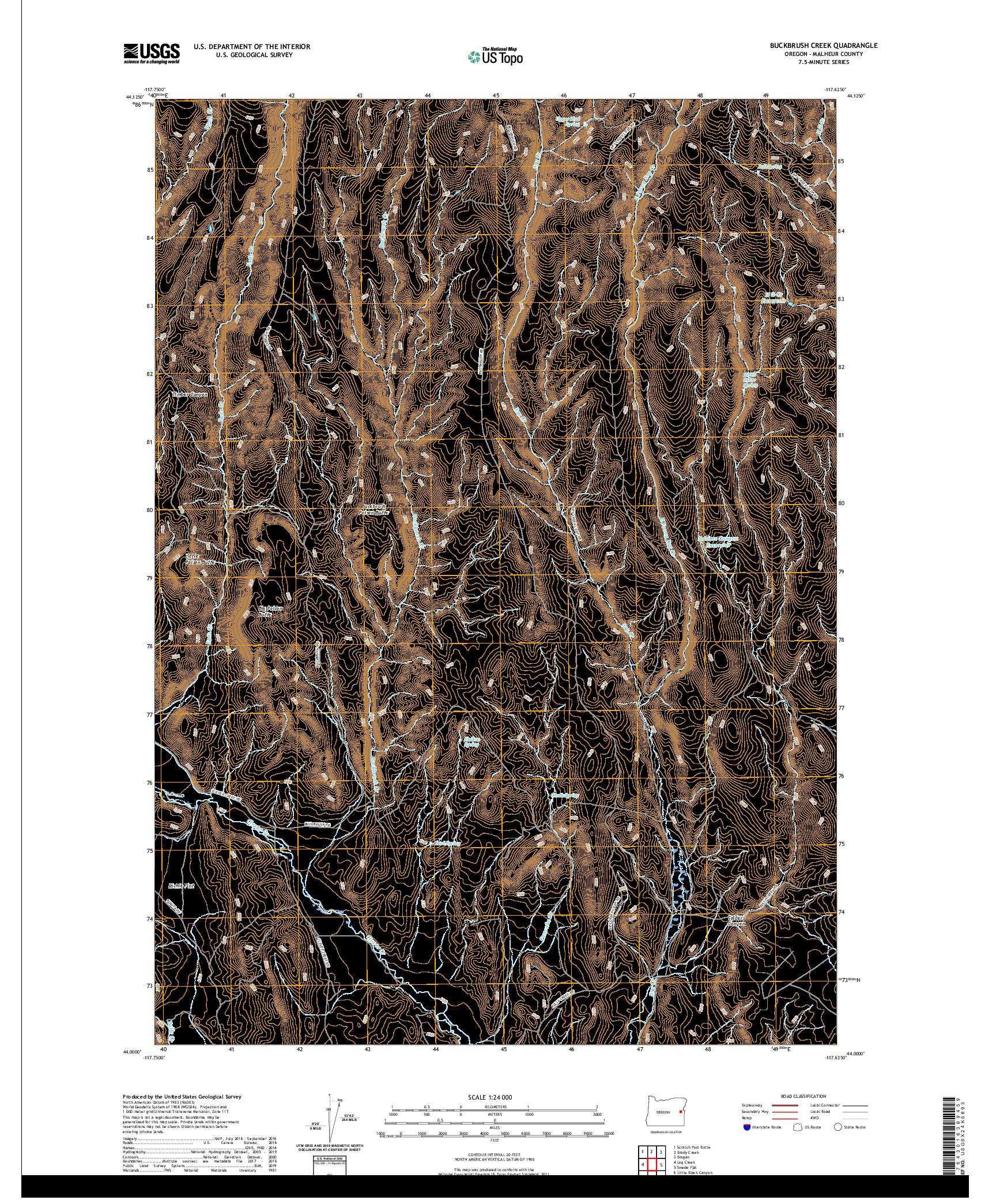 USGS US TOPO 7.5-MINUTE MAP FOR BUCKBRUSH CREEK, OR 2020