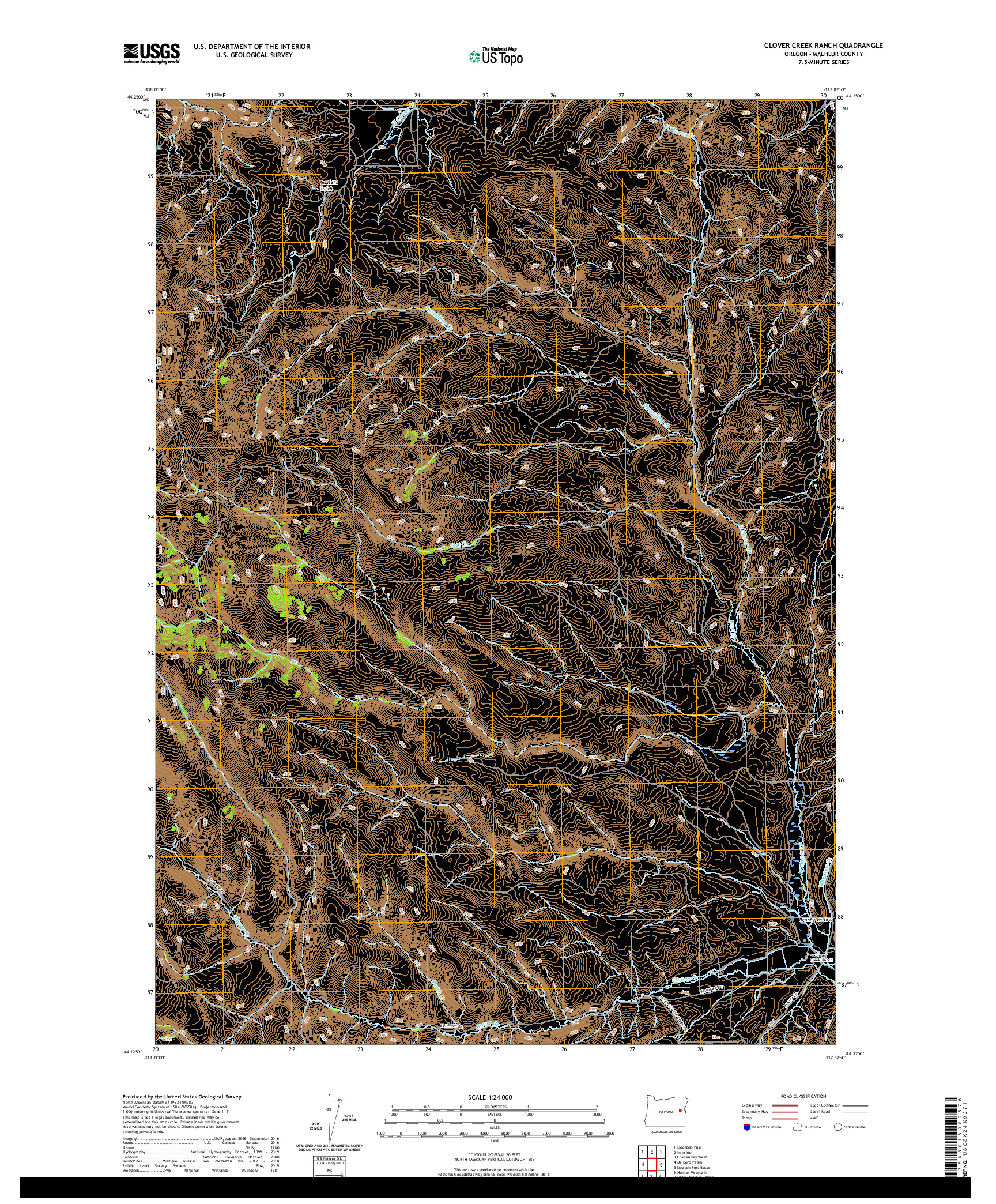 USGS US TOPO 7.5-MINUTE MAP FOR CLOVER CREEK RANCH, OR 2020