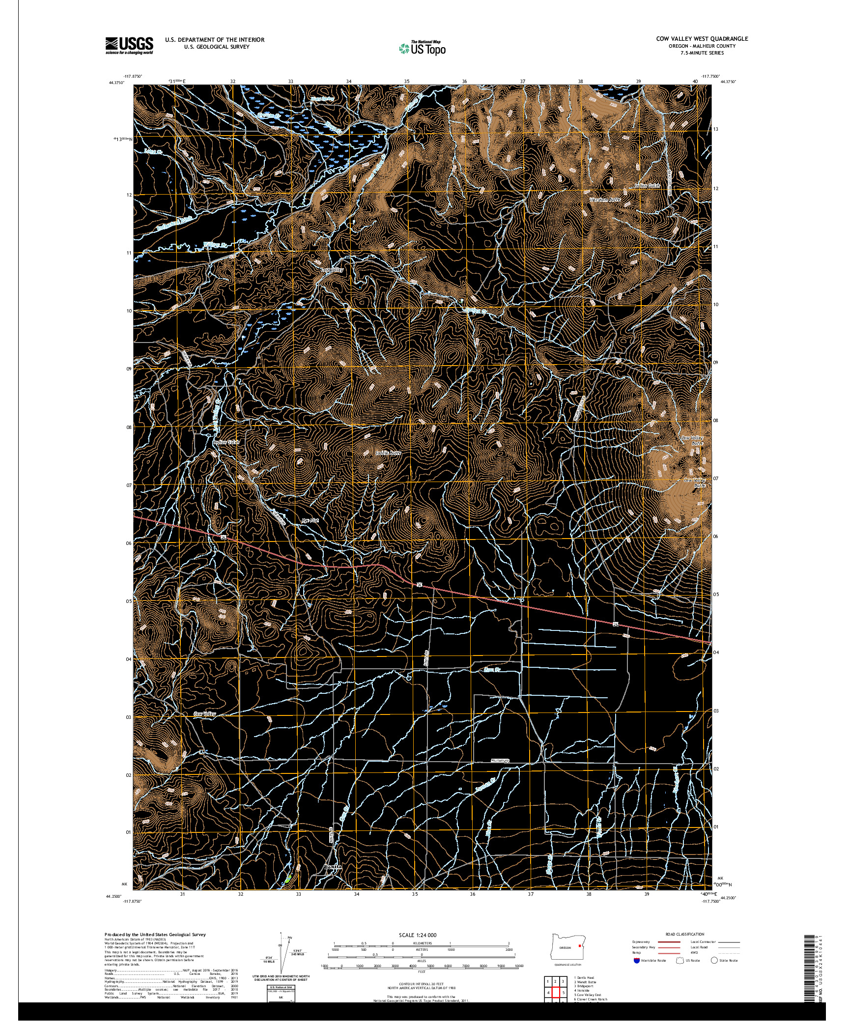 USGS US TOPO 7.5-MINUTE MAP FOR COW VALLEY WEST, OR 2020
