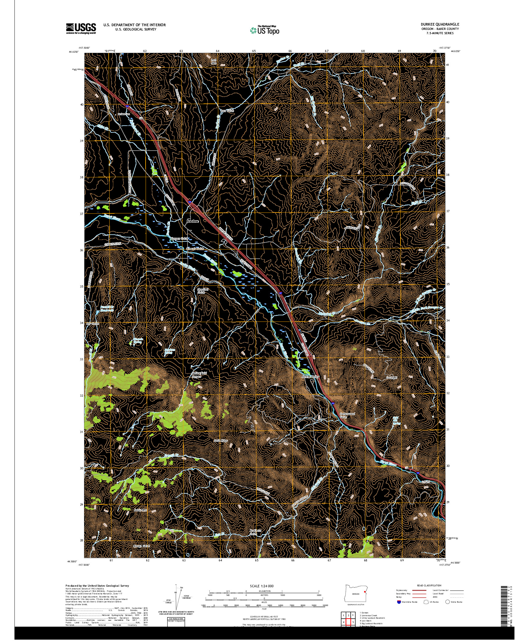 USGS US TOPO 7.5-MINUTE MAP FOR DURKEE, OR 2020