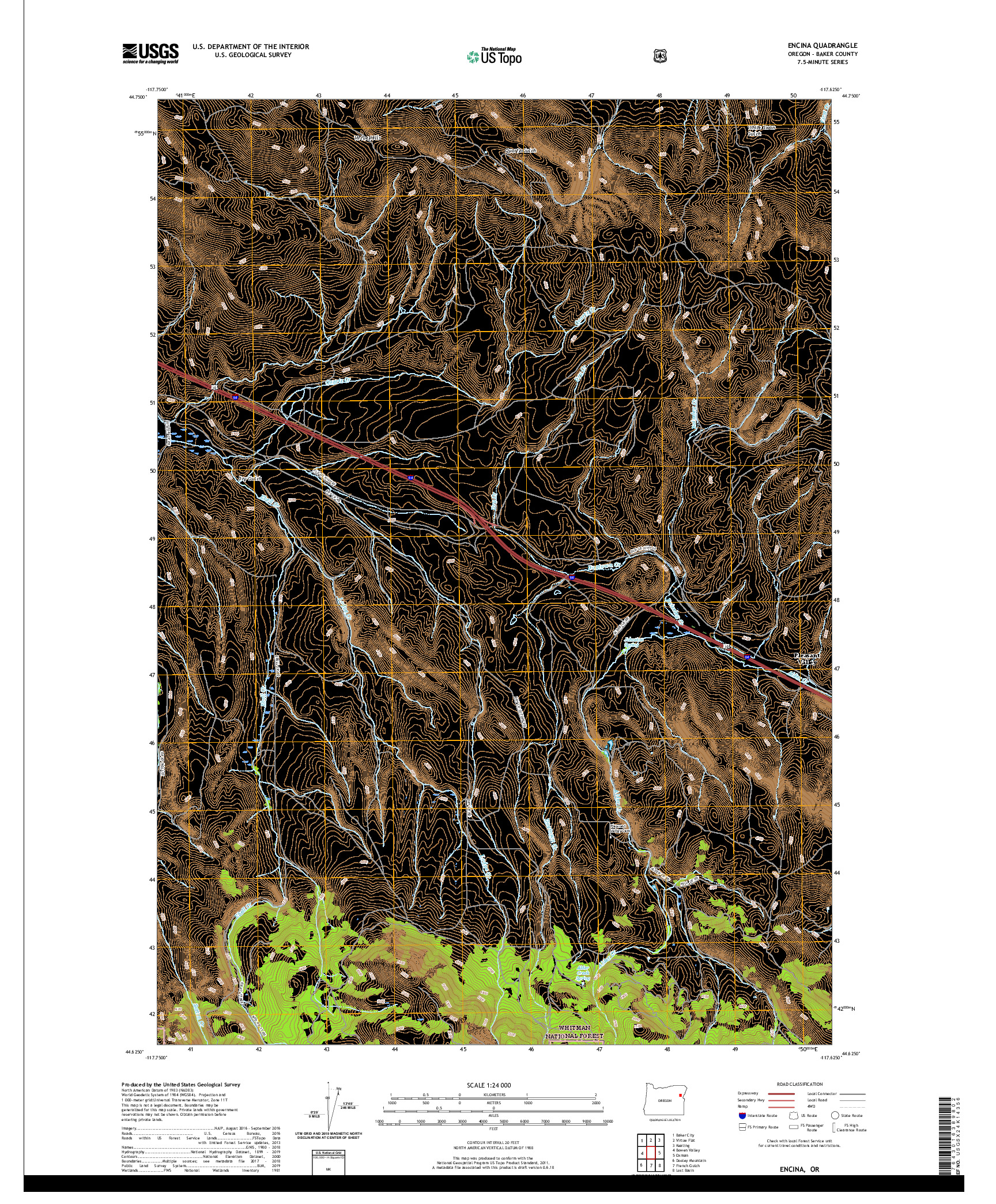 USGS US TOPO 7.5-MINUTE MAP FOR ENCINA, OR 2020