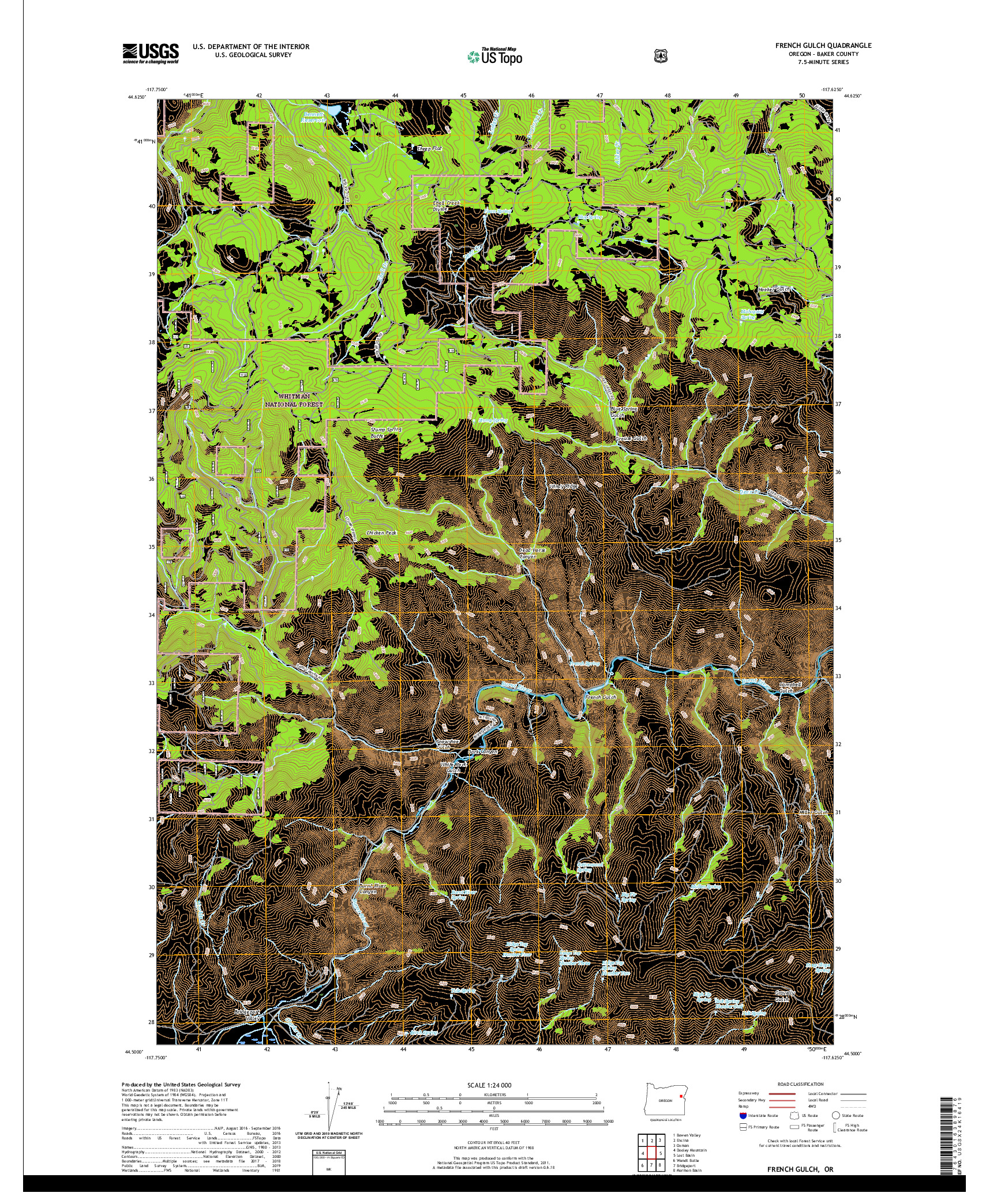 USGS US TOPO 7.5-MINUTE MAP FOR FRENCH GULCH, OR 2020