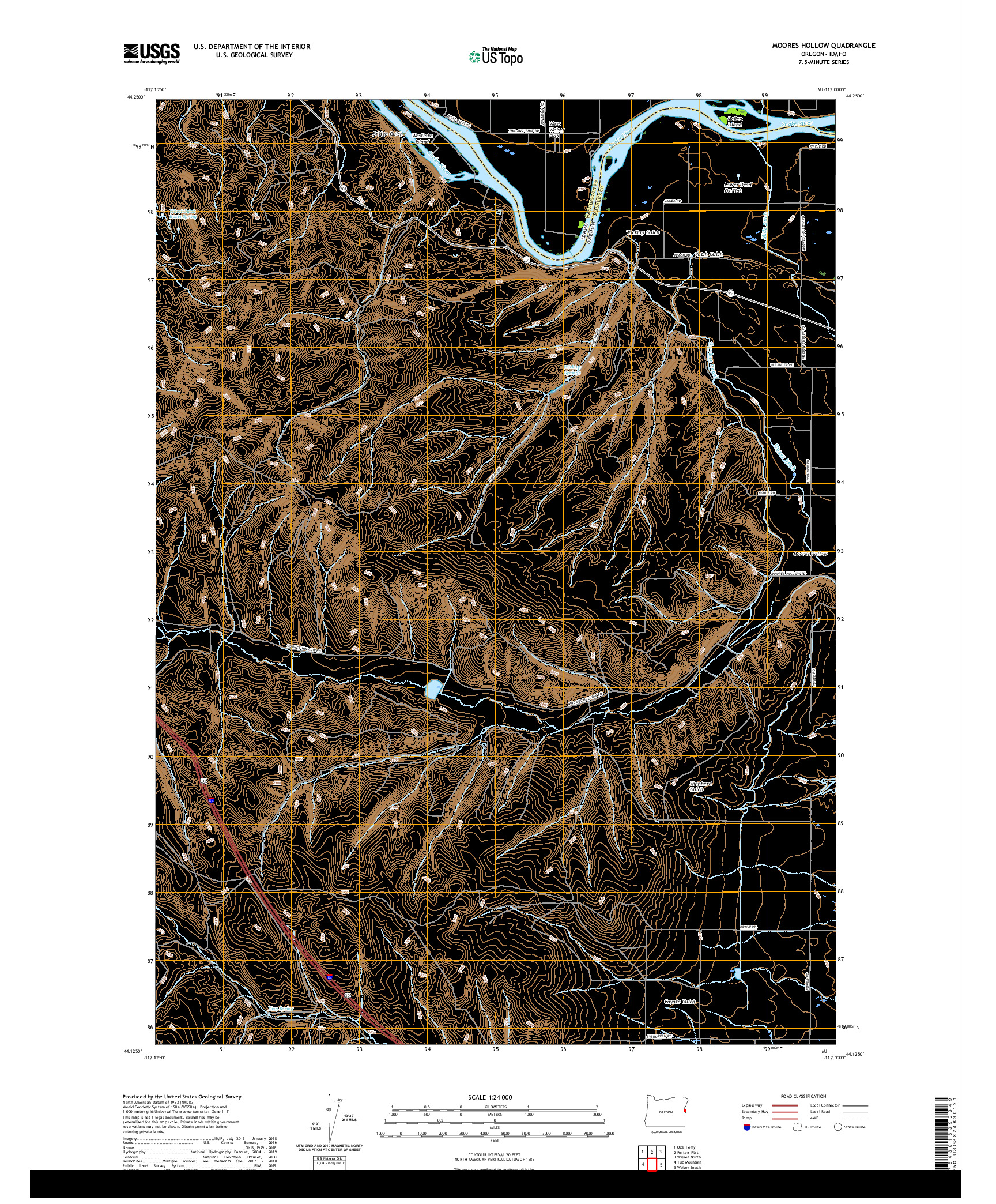 USGS US TOPO 7.5-MINUTE MAP FOR MOORES HOLLOW, OR,ID 2020