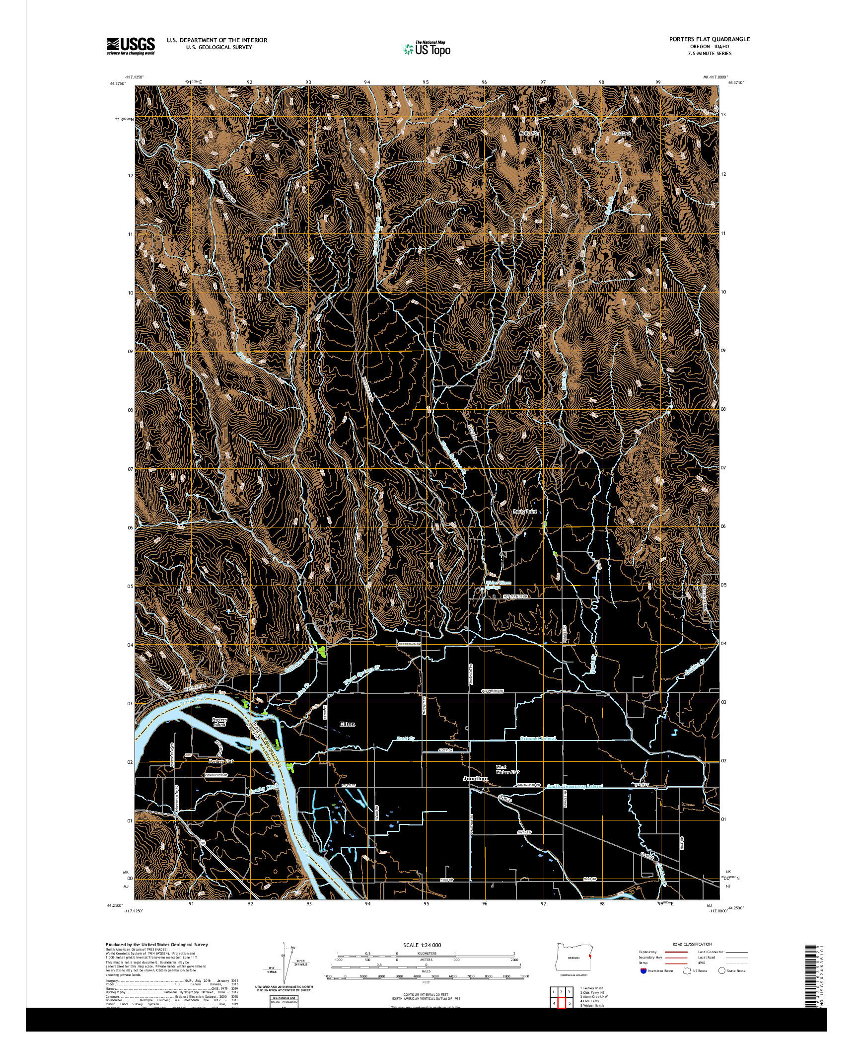 USGS US TOPO 7.5-MINUTE MAP FOR PORTERS FLAT, OR,ID 2020