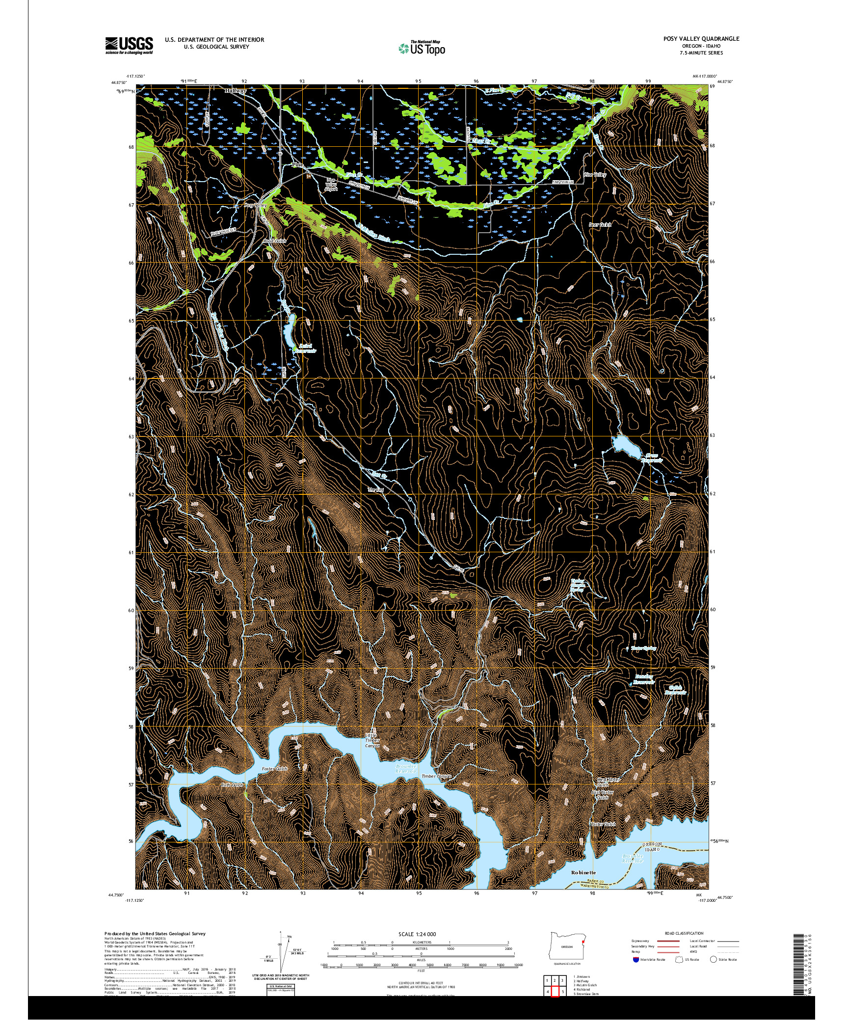 USGS US TOPO 7.5-MINUTE MAP FOR POSY VALLEY, OR,ID 2020