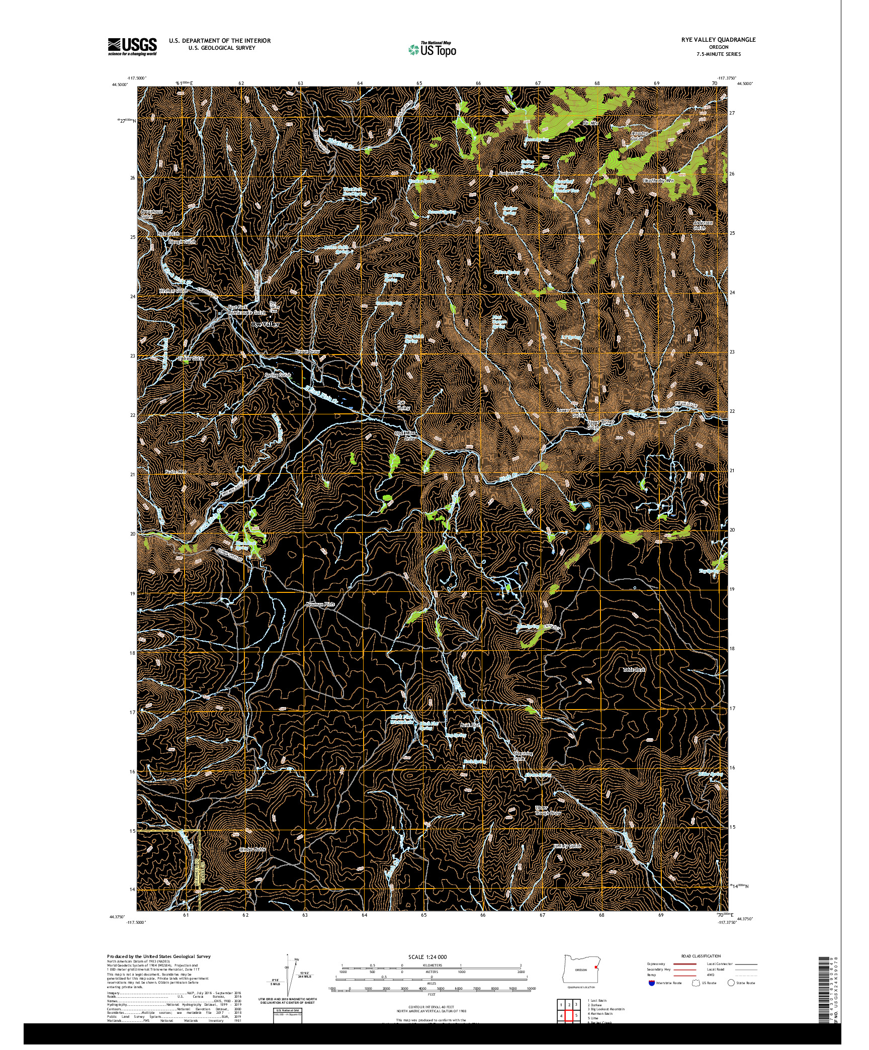 USGS US TOPO 7.5-MINUTE MAP FOR RYE VALLEY, OR 2020