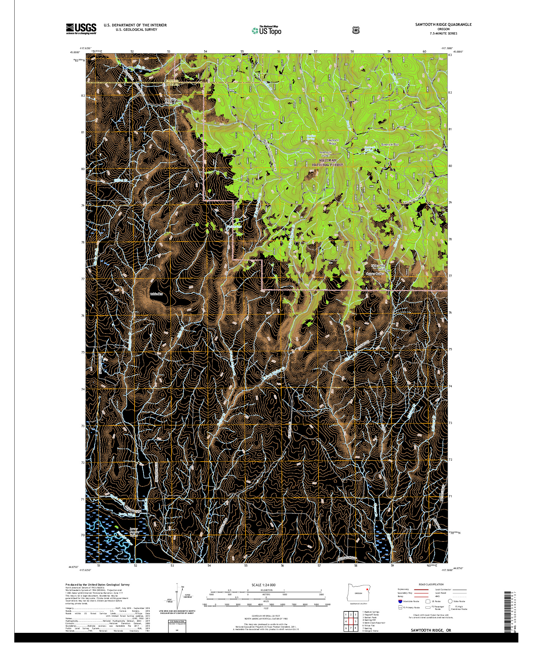 USGS US TOPO 7.5-MINUTE MAP FOR SAWTOOTH RIDGE, OR 2020