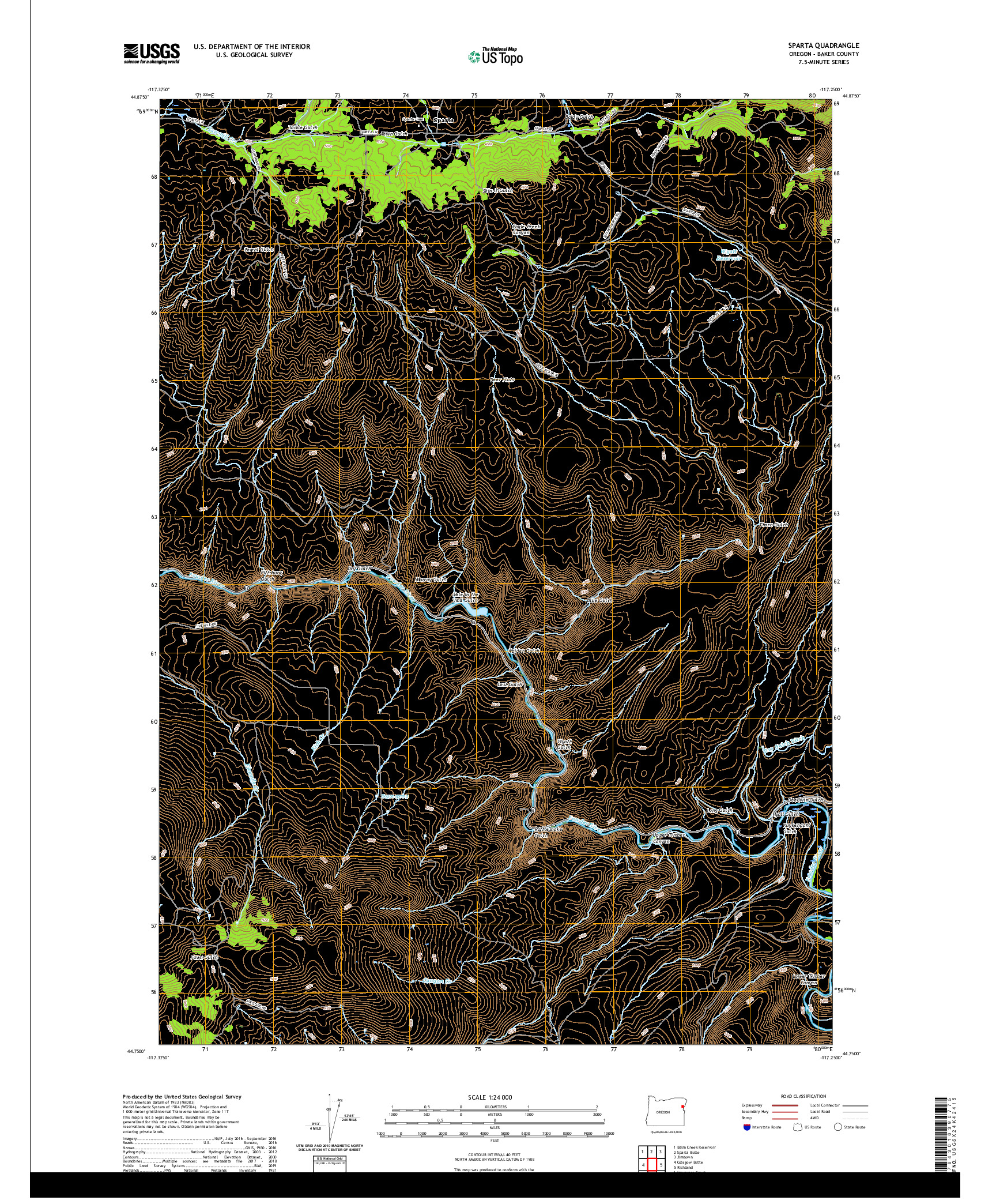 USGS US TOPO 7.5-MINUTE MAP FOR SPARTA, OR 2020