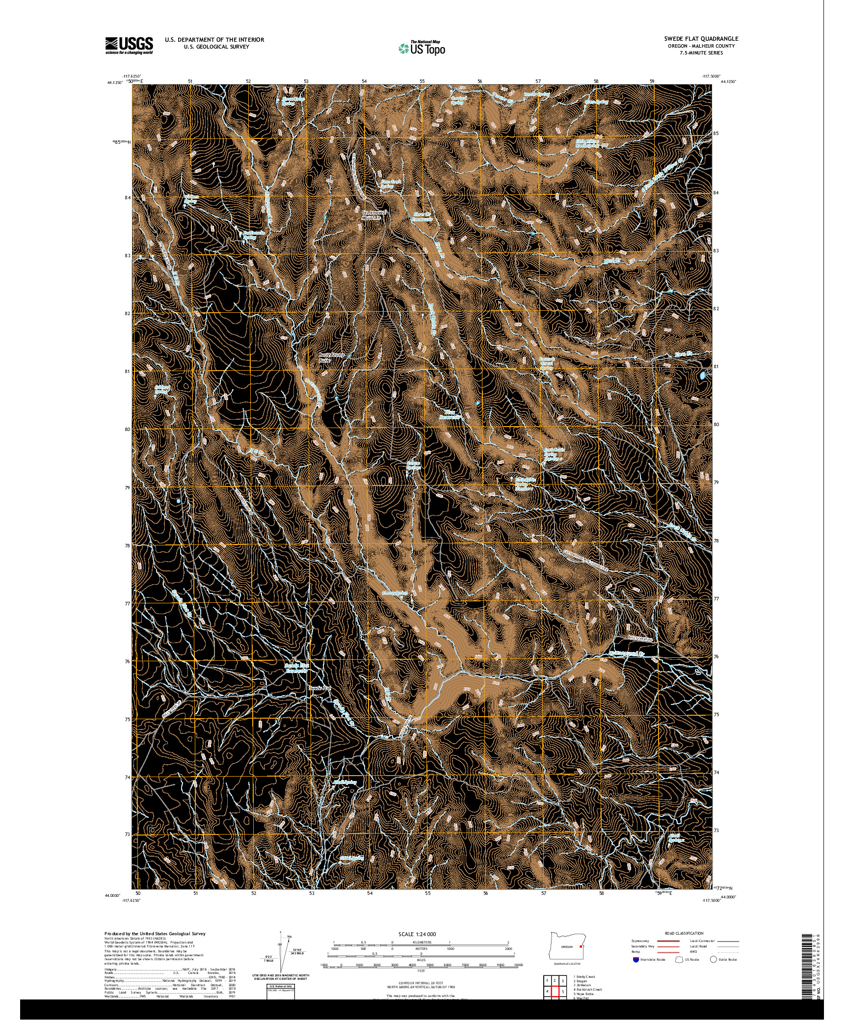 USGS US TOPO 7.5-MINUTE MAP FOR SWEDE FLAT, OR 2020