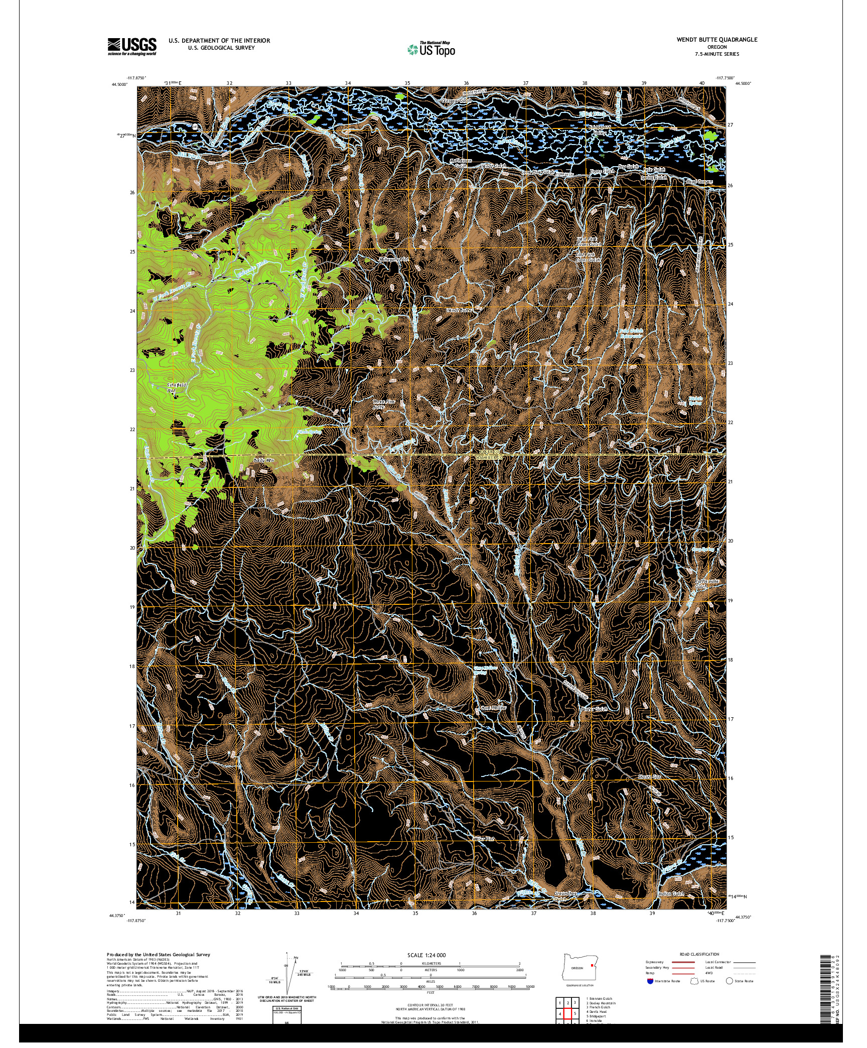USGS US TOPO 7.5-MINUTE MAP FOR WENDT BUTTE, OR 2020
