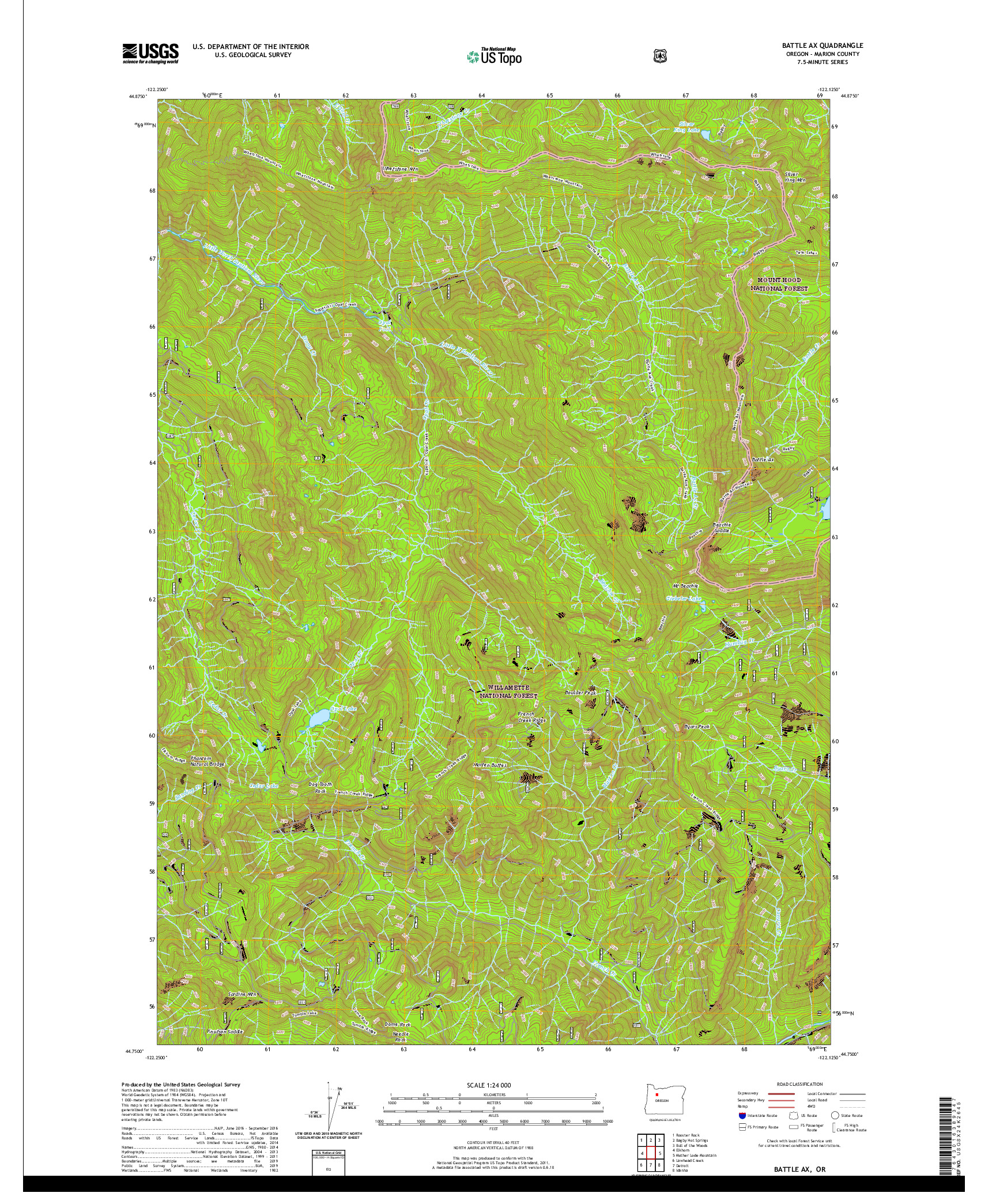 USGS US TOPO 7.5-MINUTE MAP FOR BATTLE AX, OR 2020