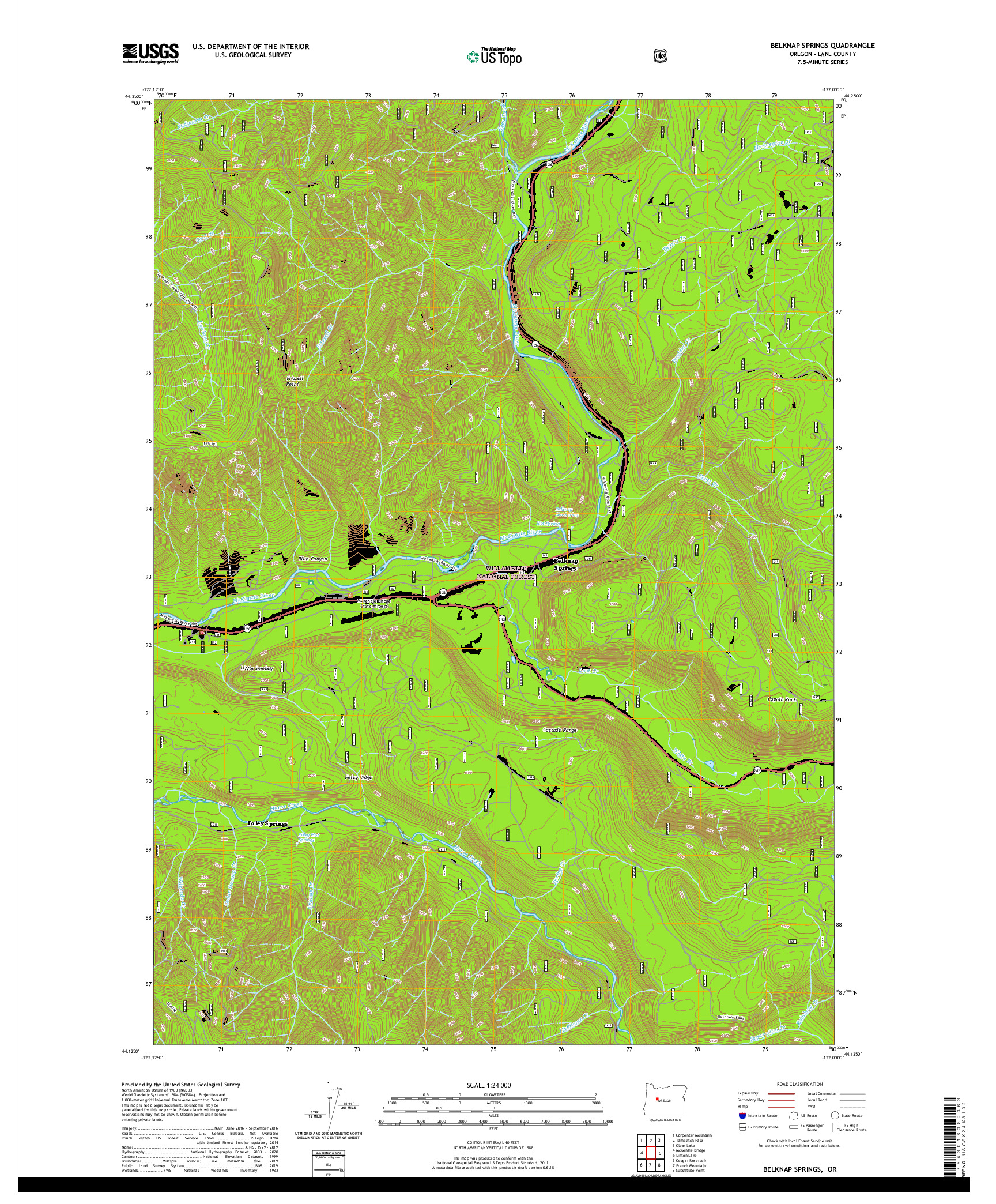 USGS US TOPO 7.5-MINUTE MAP FOR BELKNAP SPRINGS, OR 2020