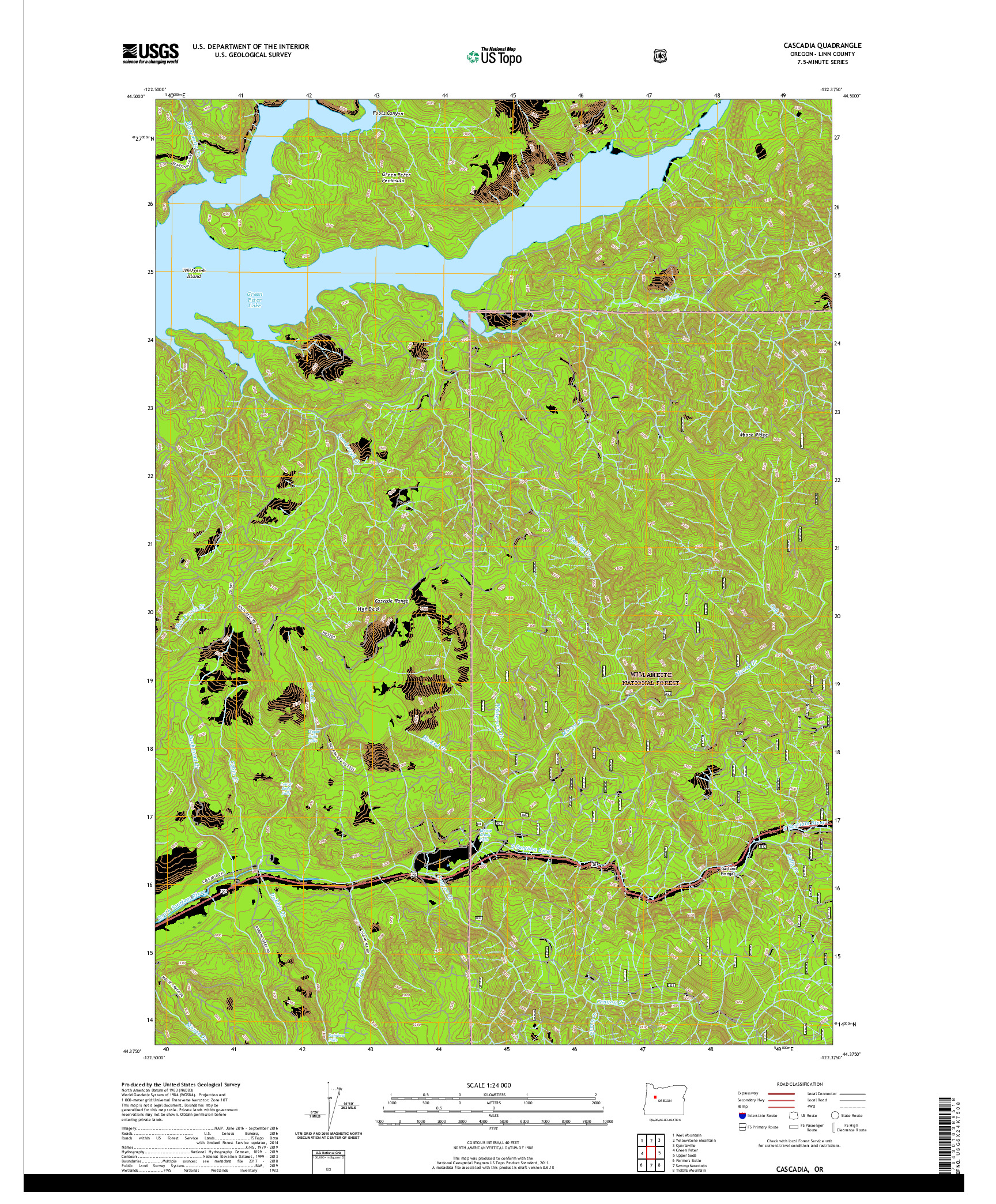 USGS US TOPO 7.5-MINUTE MAP FOR CASCADIA, OR 2020