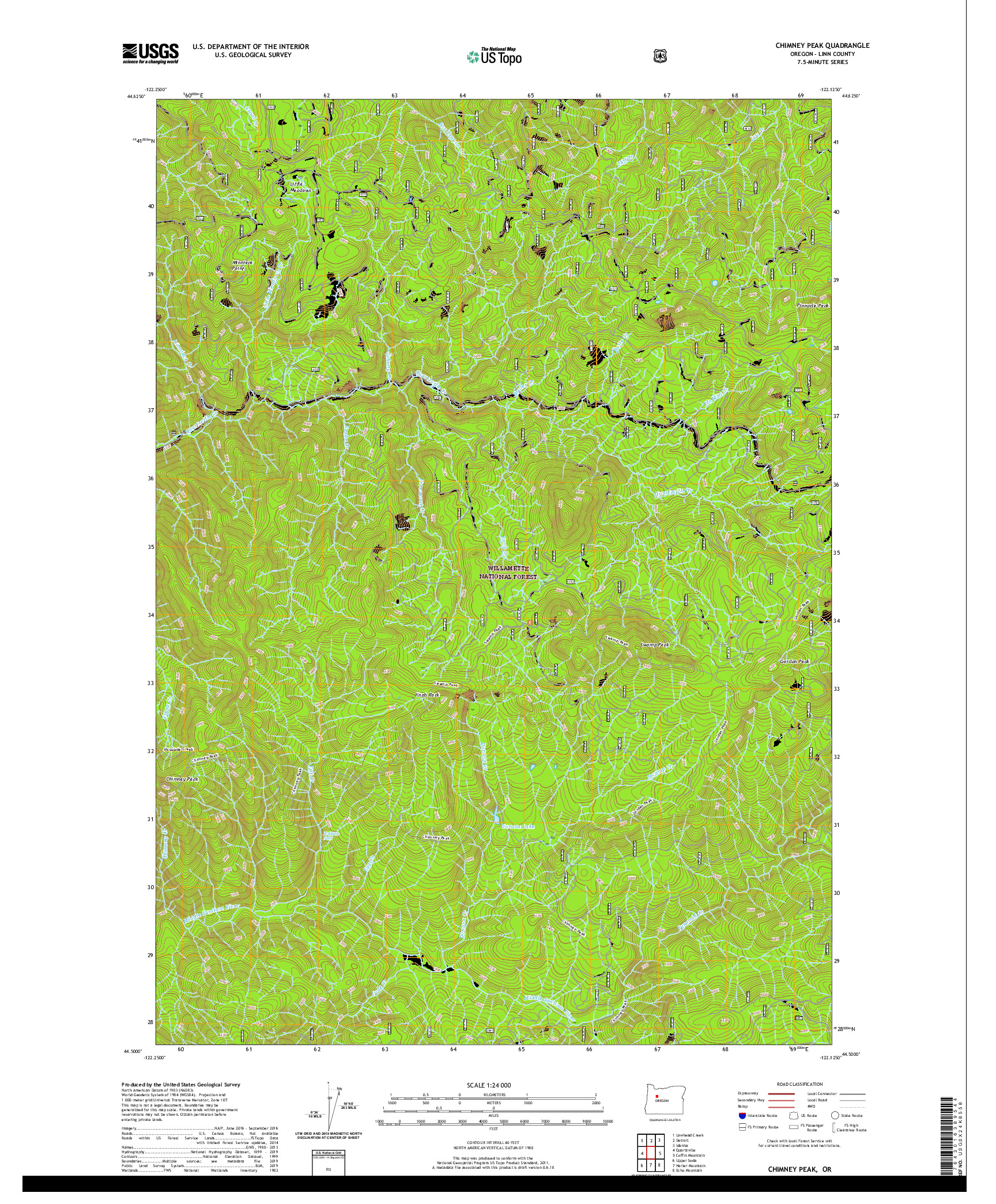 USGS US TOPO 7.5-MINUTE MAP FOR CHIMNEY PEAK, OR 2020