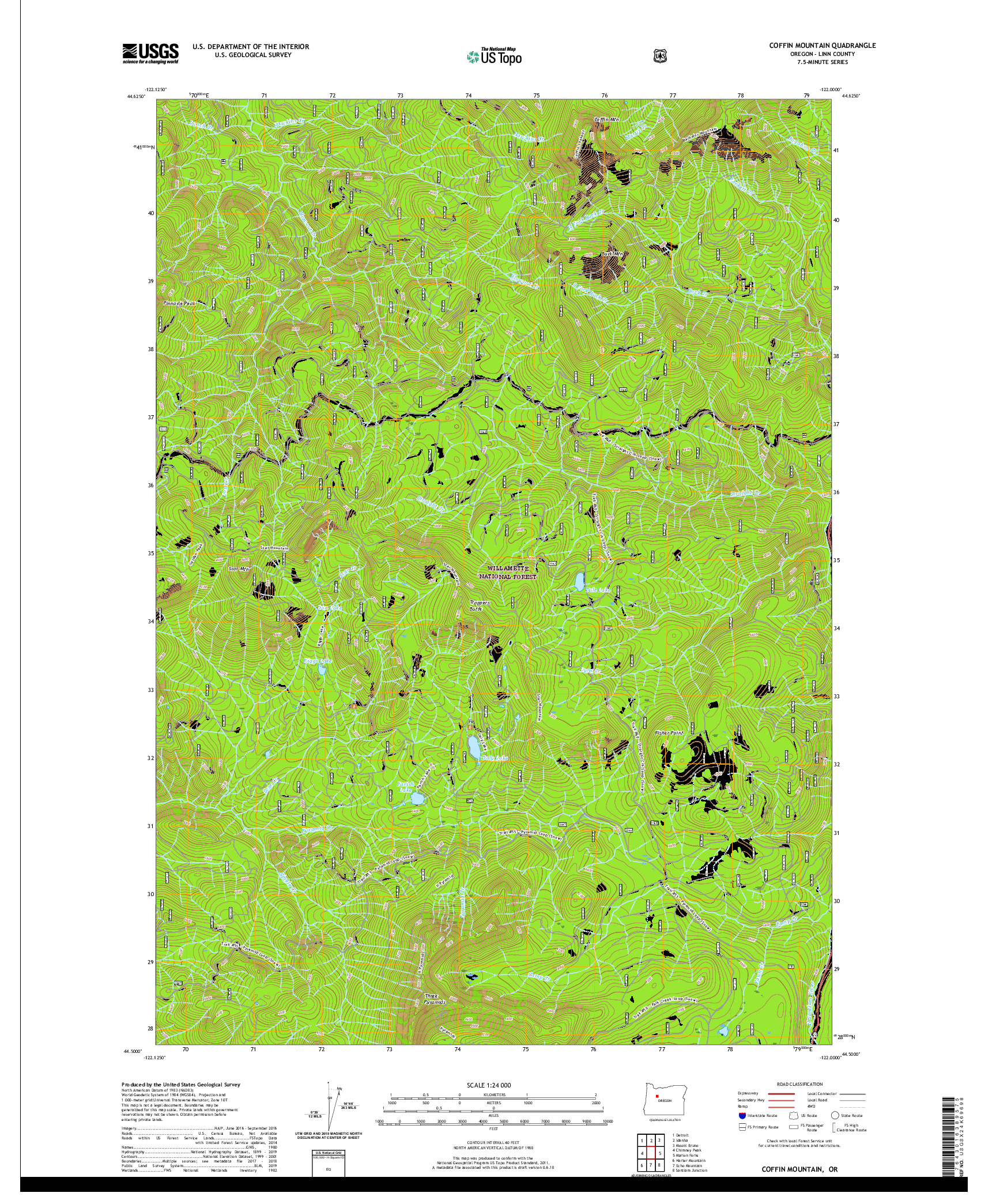 USGS US TOPO 7.5-MINUTE MAP FOR COFFIN MOUNTAIN, OR 2020