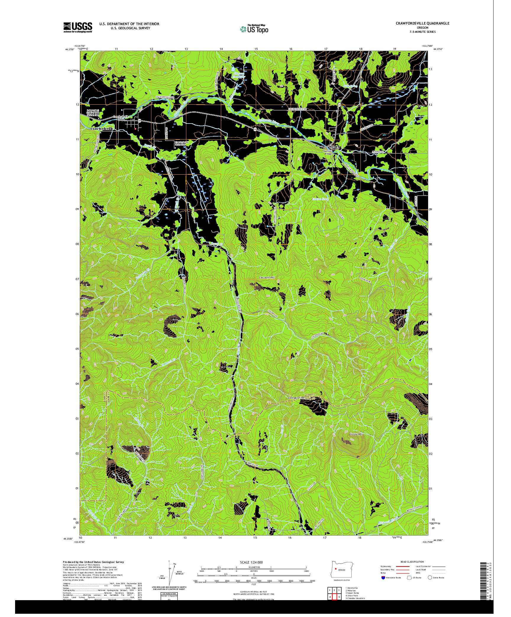 USGS US TOPO 7.5-MINUTE MAP FOR CRAWFORDSVILLE, OR 2020