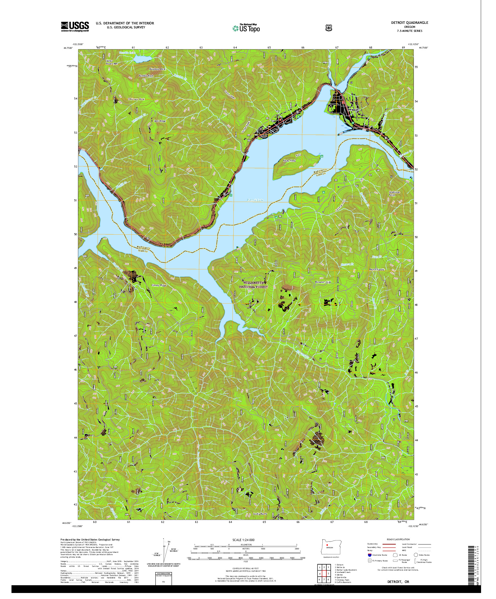 USGS US TOPO 7.5-MINUTE MAP FOR DETROIT, OR 2020