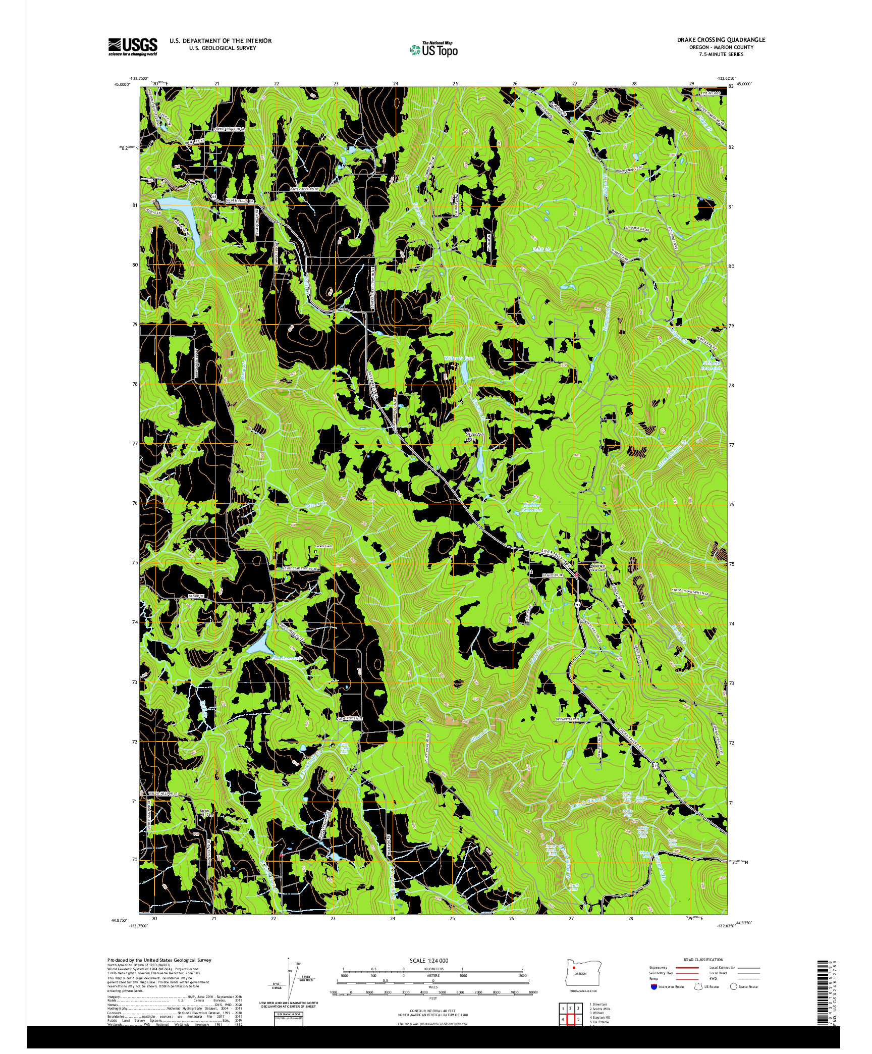 USGS US TOPO 7.5-MINUTE MAP FOR DRAKE CROSSING, OR 2020