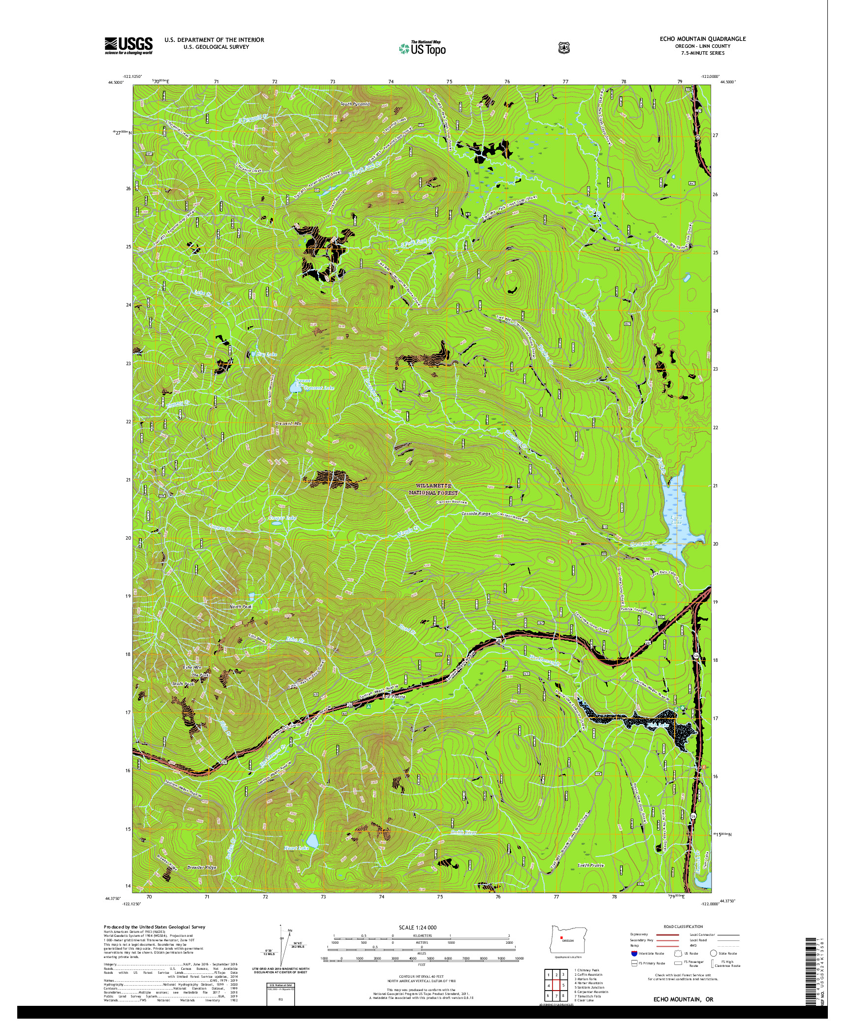 USGS US TOPO 7.5-MINUTE MAP FOR ECHO MOUNTAIN, OR 2020