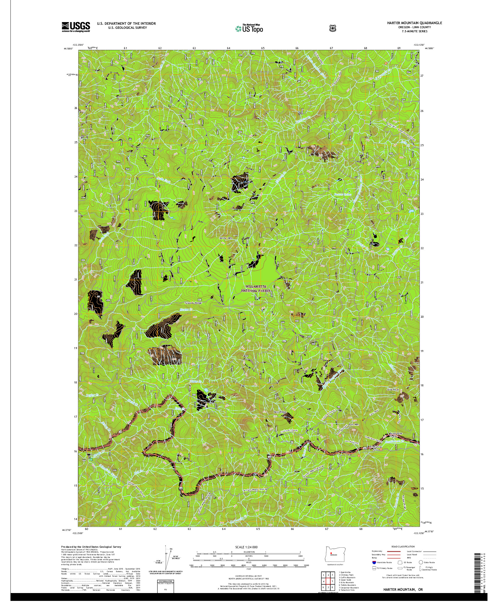 USGS US TOPO 7.5-MINUTE MAP FOR HARTER MOUNTAIN, OR 2020