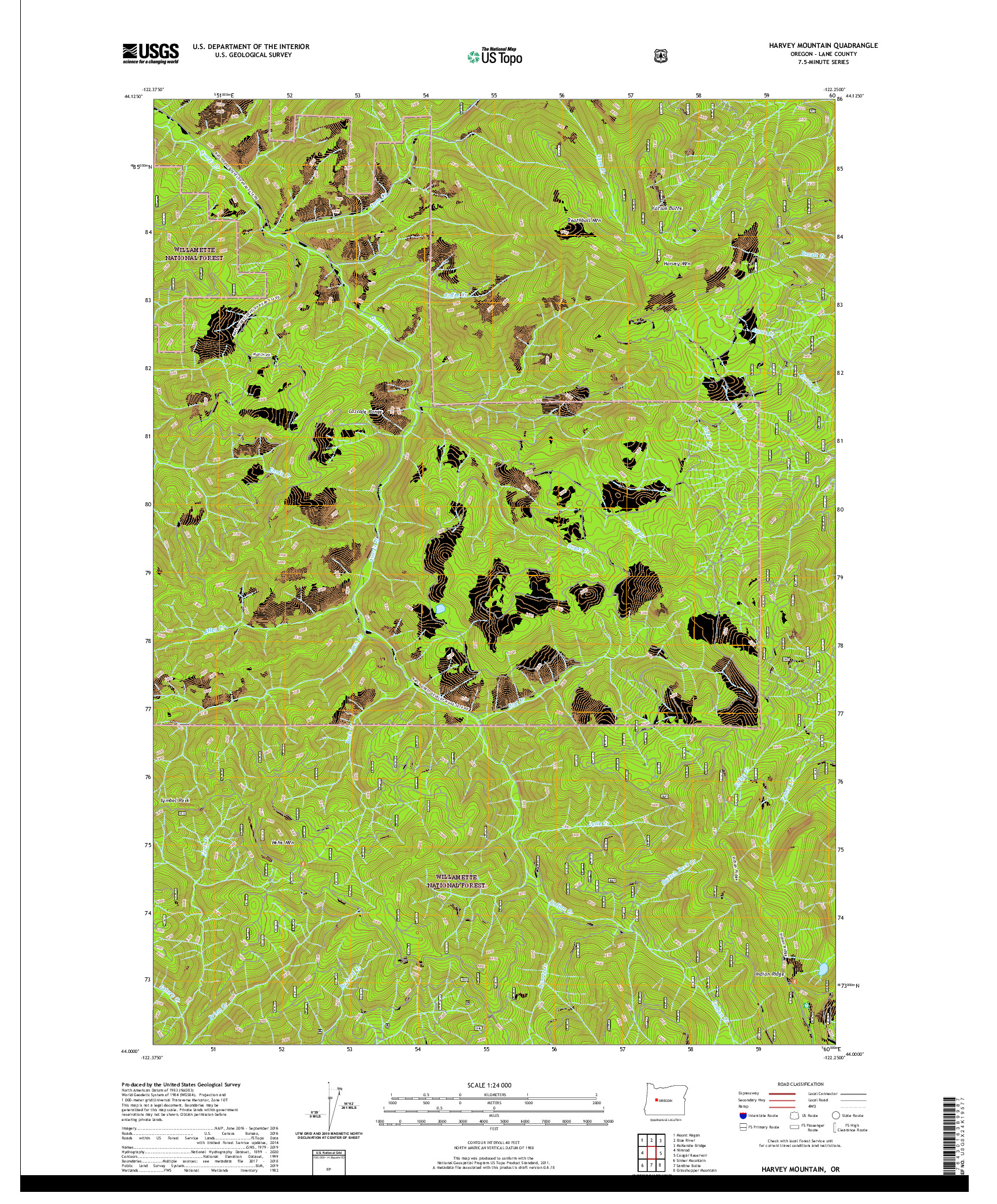 USGS US TOPO 7.5-MINUTE MAP FOR HARVEY MOUNTAIN, OR 2020