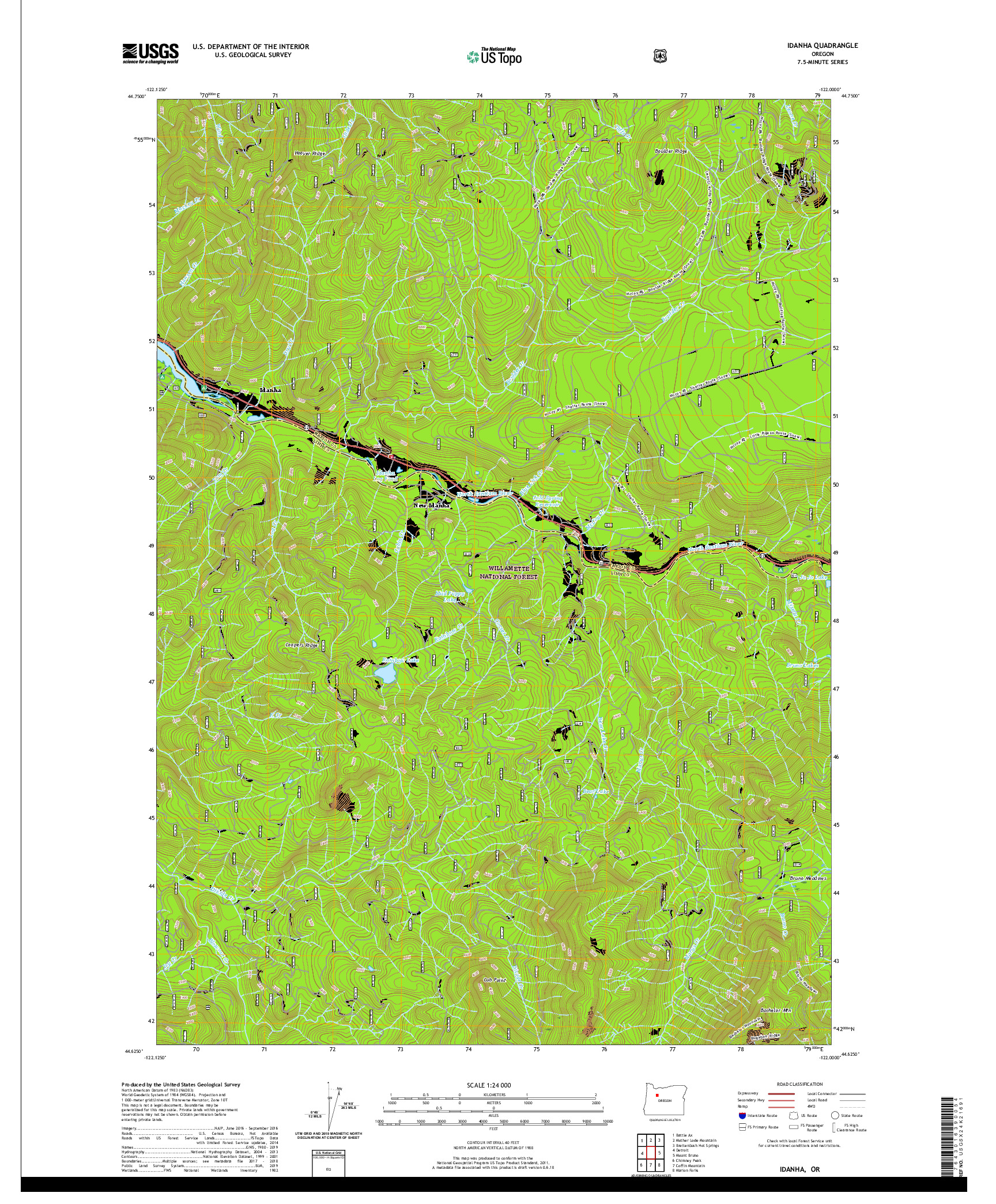 USGS US TOPO 7.5-MINUTE MAP FOR IDANHA, OR 2020