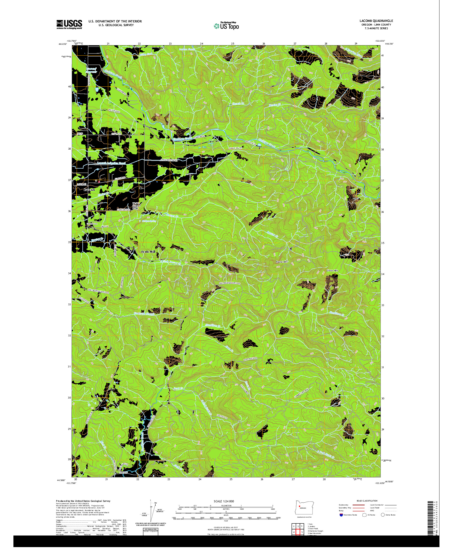 USGS US TOPO 7.5-MINUTE MAP FOR LACOMB, OR 2020