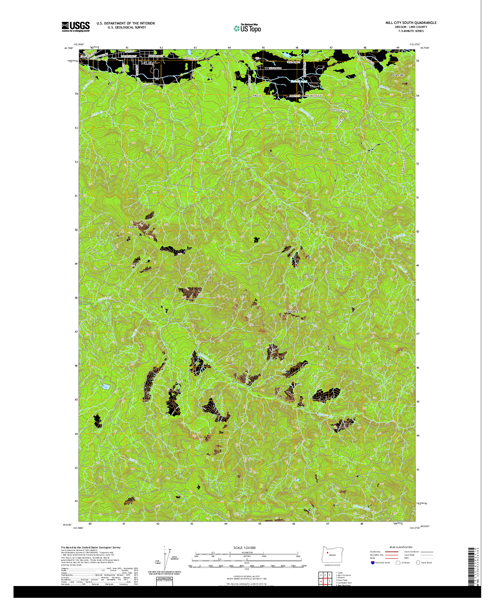 USGS US TOPO 7.5-MINUTE MAP FOR MILL CITY SOUTH, OR 2020