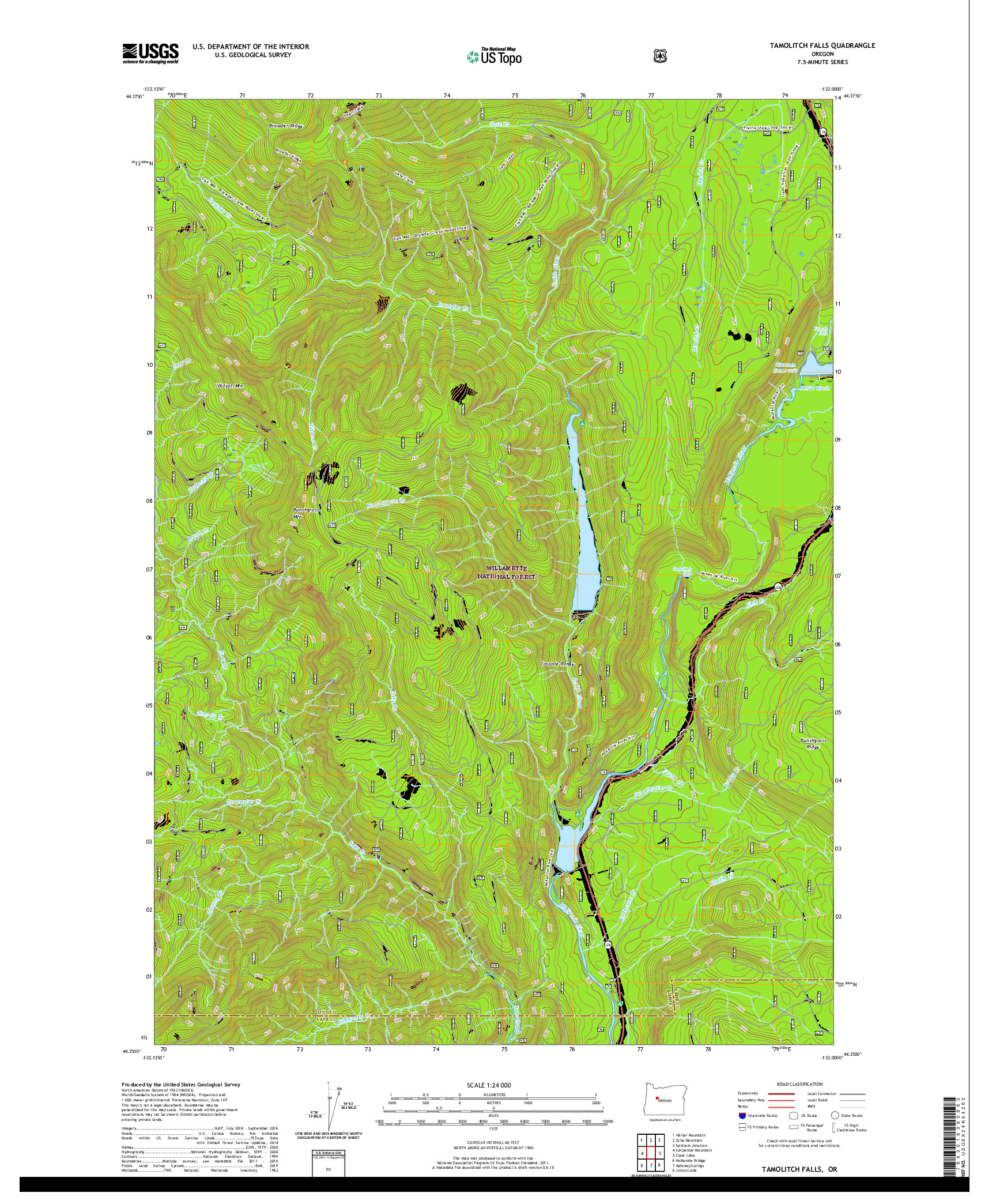 USGS US TOPO 7.5-MINUTE MAP FOR TAMOLITCH FALLS, OR 2020