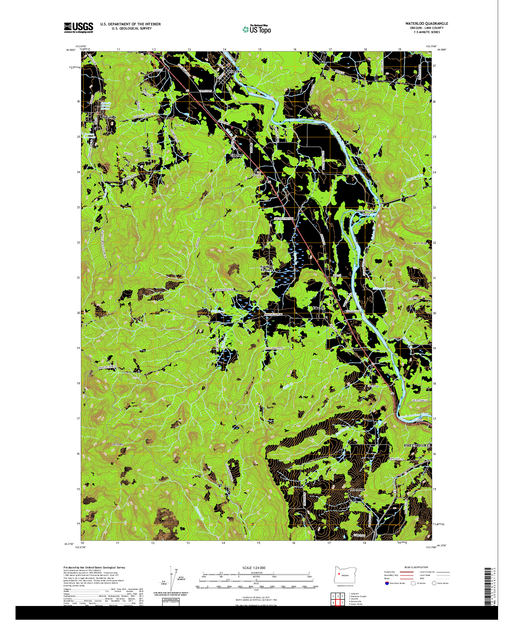 USGS US TOPO 7.5-MINUTE MAP FOR WATERLOO, OR 2020