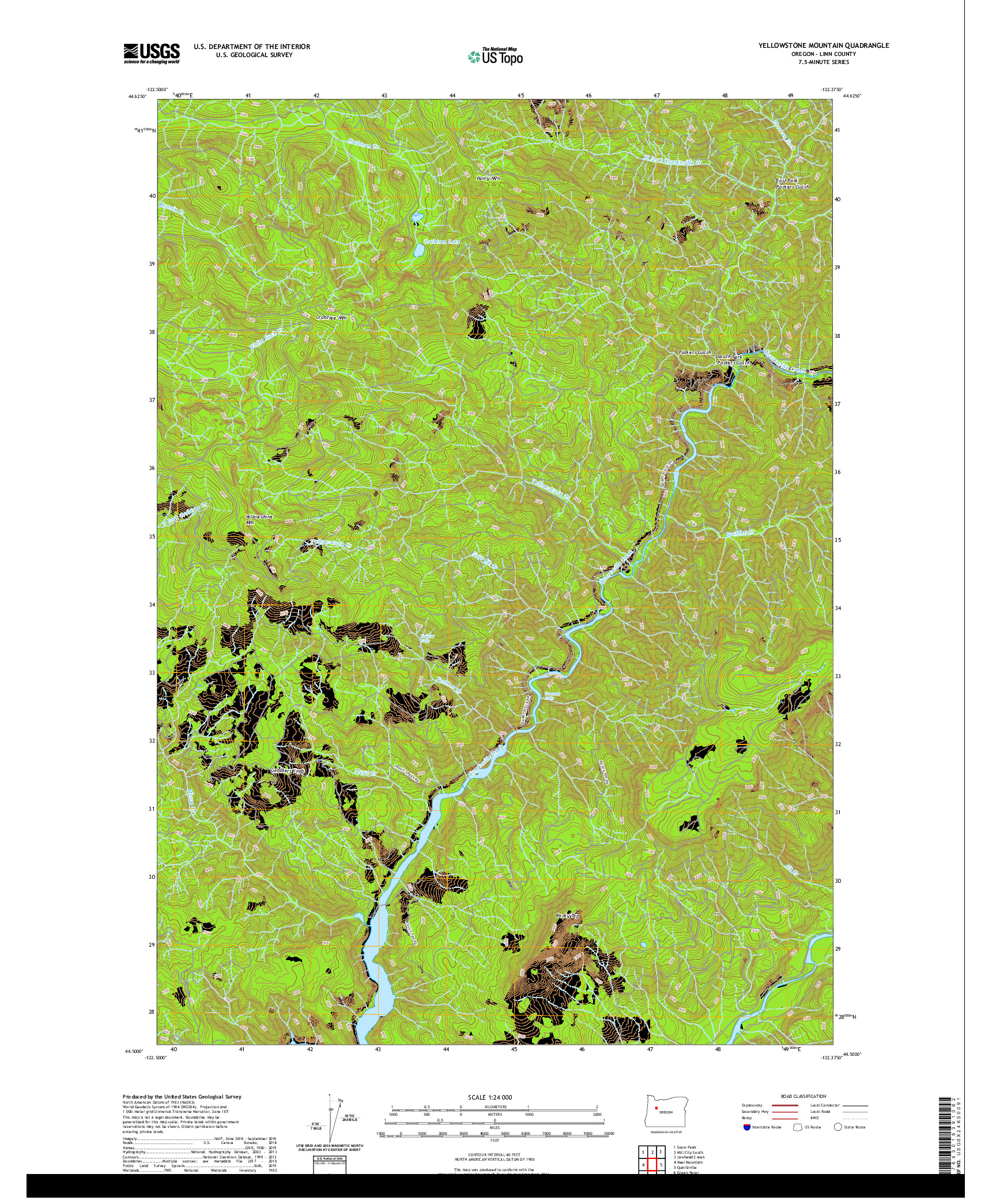 USGS US TOPO 7.5-MINUTE MAP FOR YELLOWSTONE MOUNTAIN, OR 2020