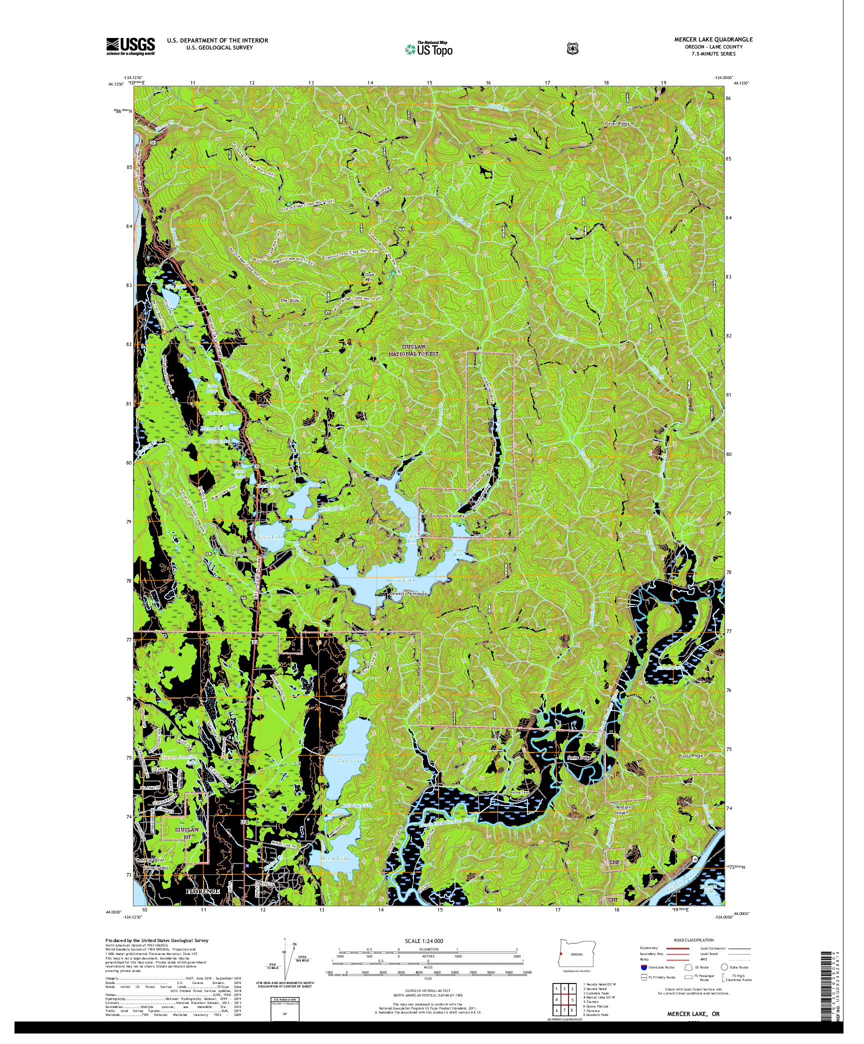 USGS US TOPO 7.5-MINUTE MAP FOR MERCER LAKE, OR 2020